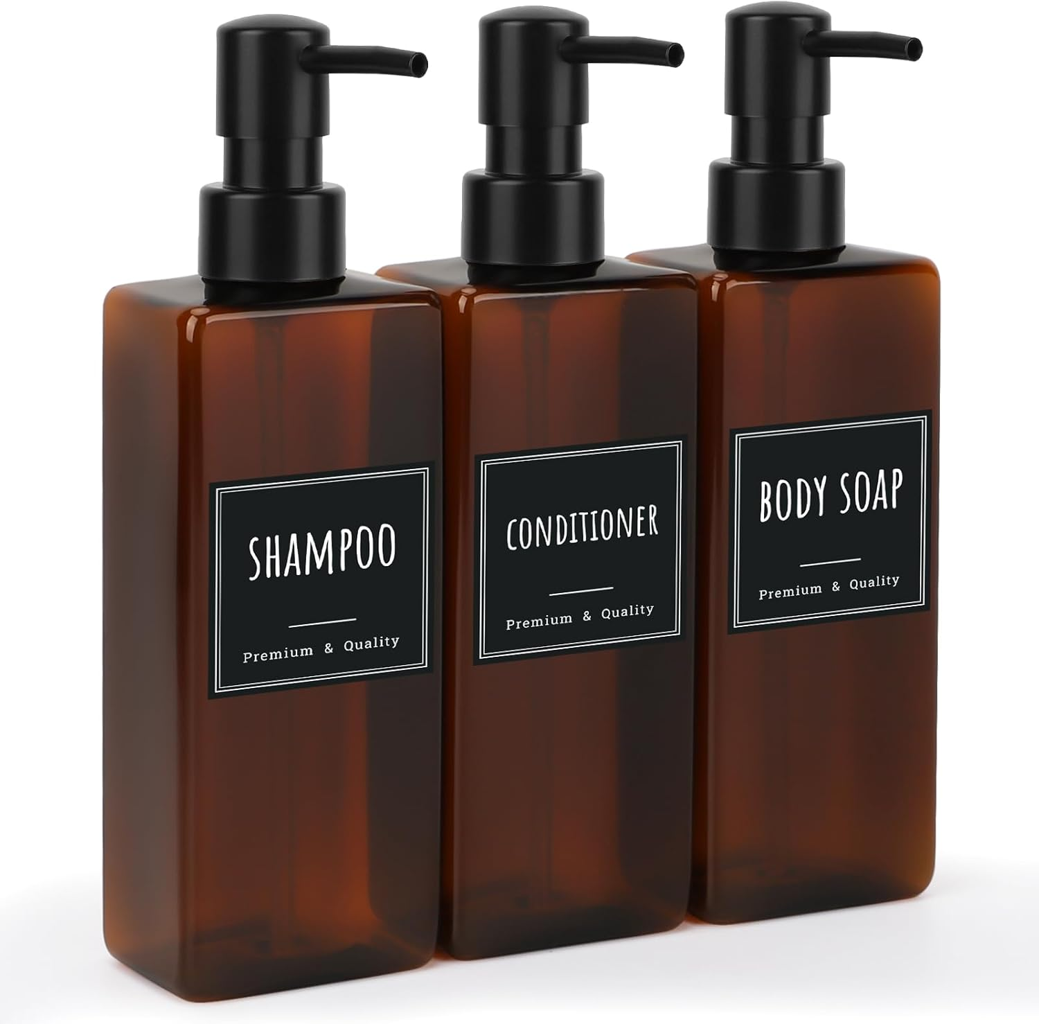 Segbeauty Shampoo and Conditioner Dispenser, 3Pcs 500Ml Hand Soap Dispenser, Pump Bottle Dispenser, Refillable Dish Soap Dispenser, Black Soap Dispenser with Labels