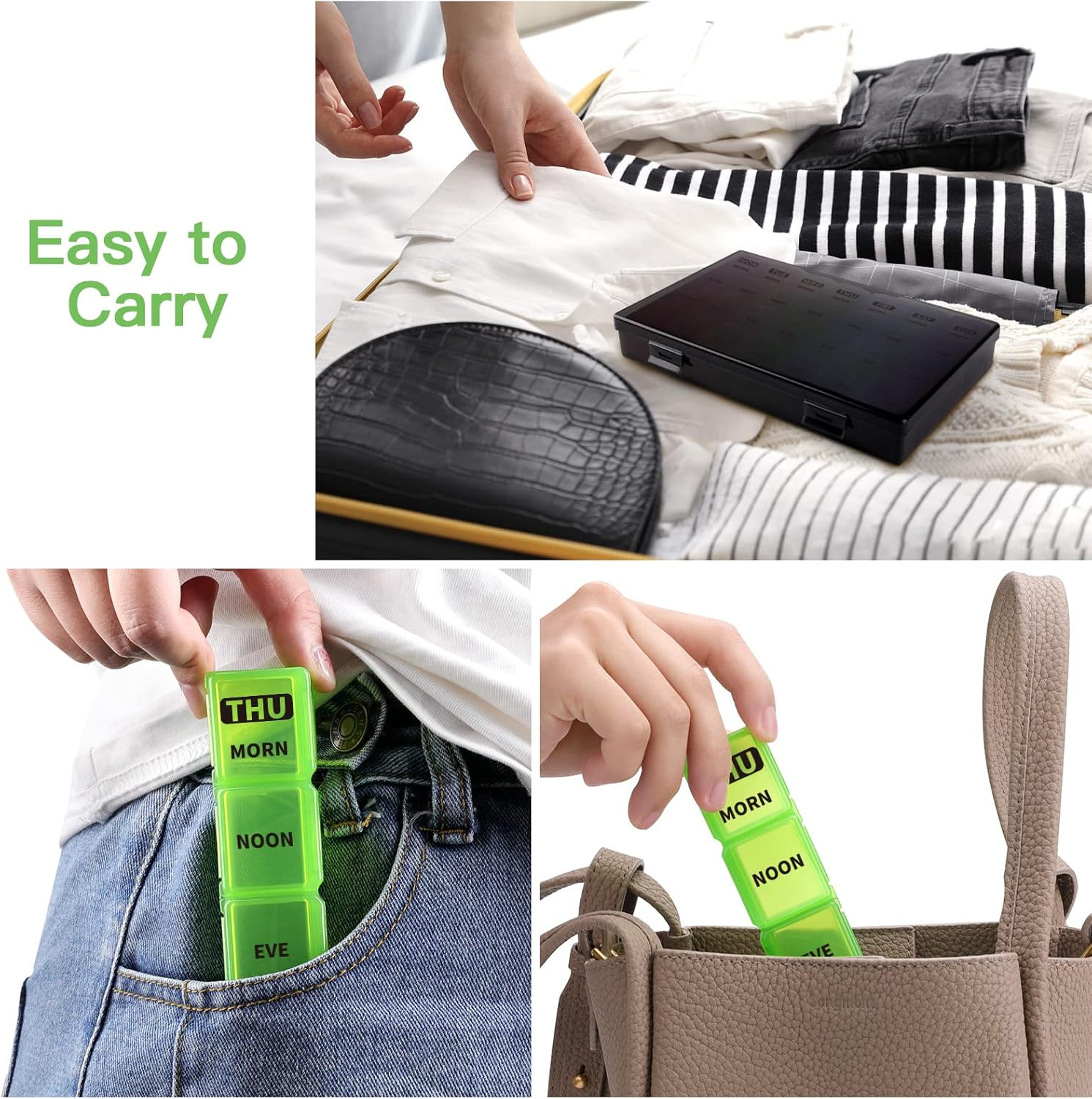 Opret Pill Organiser Box 7 Day, Weekly Travel Medication Organiser 4 Times a Day, with 28 Large Compartment for Fish Oil Vitamins Tablets and Supplements - Black-Coloured