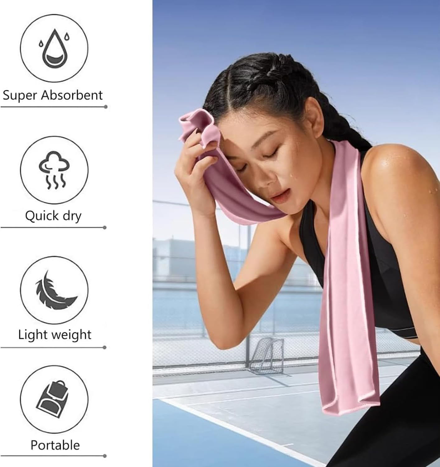 Quick Dry Gym Beach Towel for Men Women Super Absorbent Towel,Compact Microfiber Towel for Beach Gym Yoga Pool Travel Camping Sports Swim(40&times;80Cm 16&times;32Inch) (Pink) - Blue image number 4