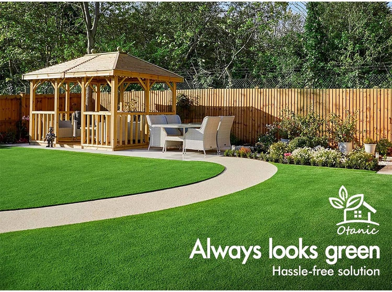 OTANIC Artificial Grass 10 SQM Roll 2X5M Synthetic Turf Gloss Finished 35Mm Pile Height Fake Yarn Lawn Plant Rug with Drainage 4-Tone Colour for Outdoor Indoor Garden Backyard image number 6