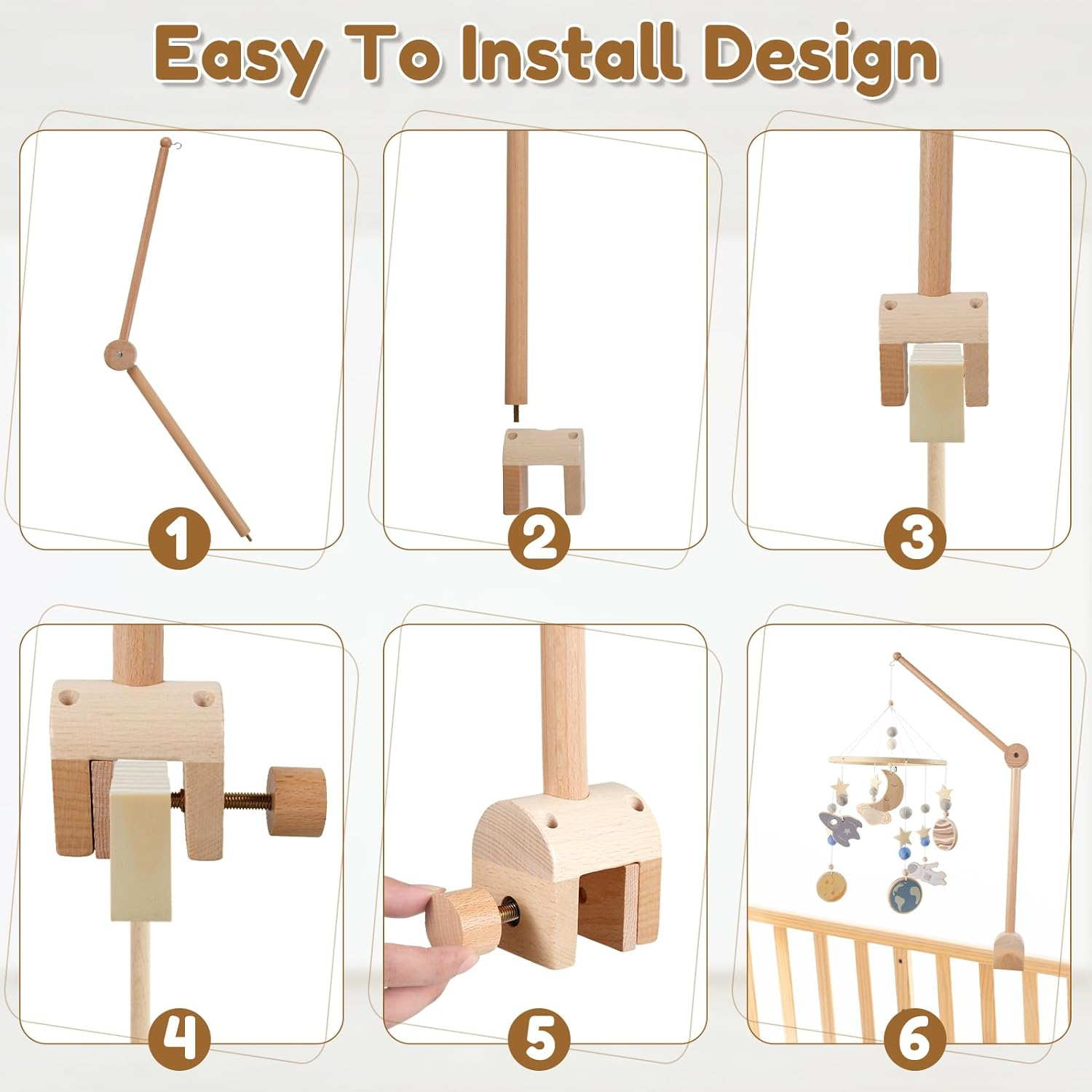 Baby Crib Mobile Arm 27Inch Wooden Crib Mobile Holder Angle and Height Adjustable Crib Mobile Arm Non-Skid Crib Mobile Bed Bell Holder Nursery Mobile Hanger for Crib Nursery D&eacute;cor image number 6