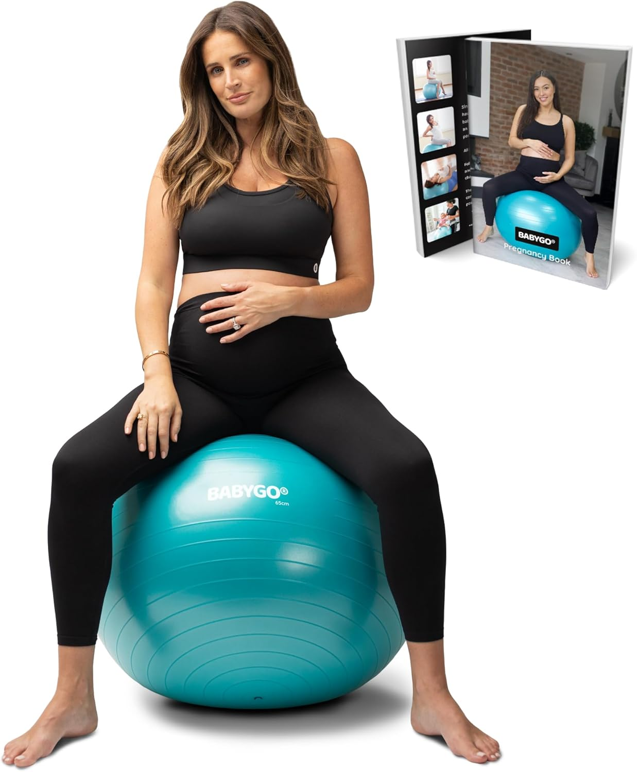 BABYGO Birthing Ball Pregnancy Maternity Labor & Yoga Ball + Our 100 Page Pregnancy Book, Exercise, Birth & Recovery Plan, Anti-Burst Eco Friendly Material, Includes Pump 65Cm, 75Cm image number 4