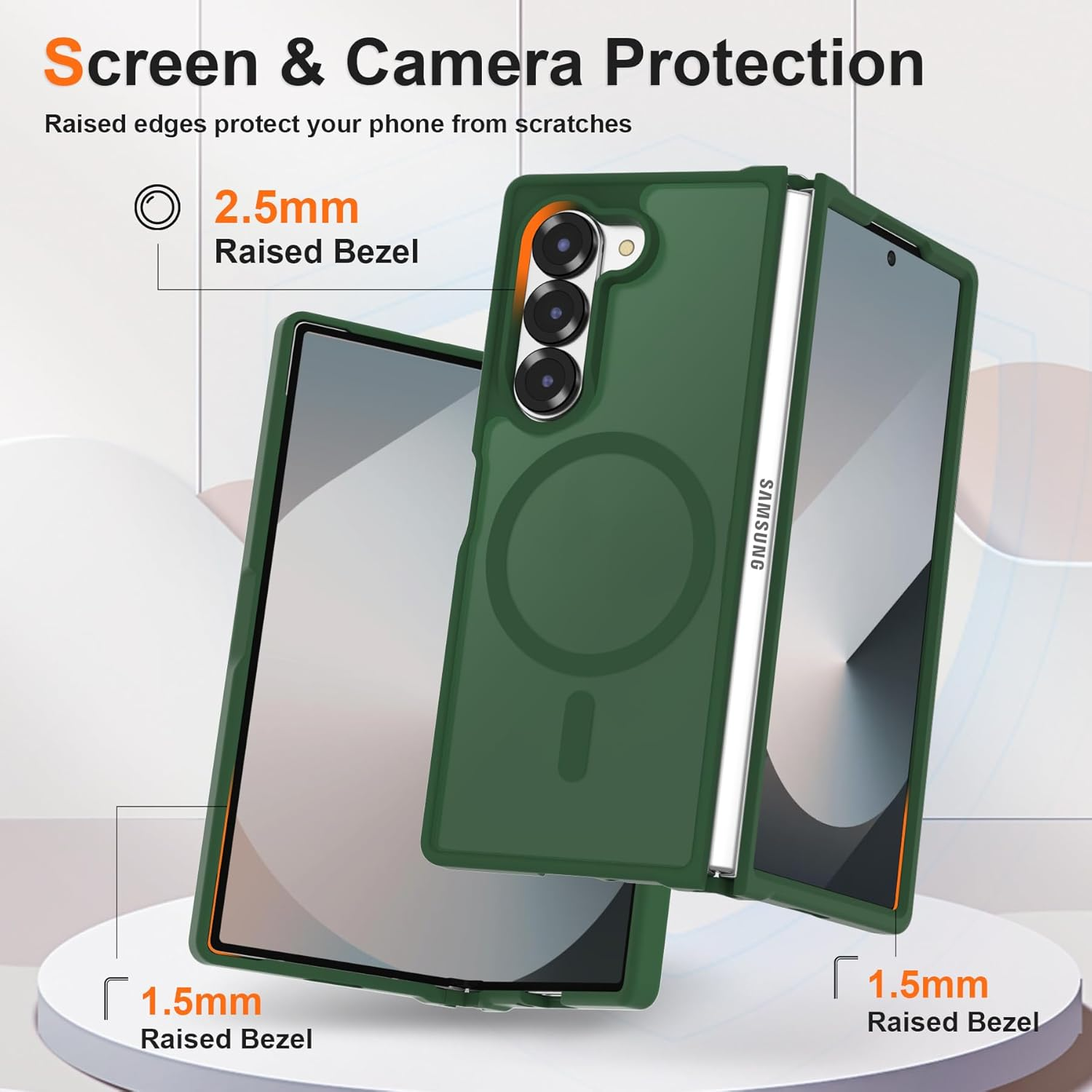 ORETECH Magnetic Shockproof for Samsung Galaxy Z Fold 6 Case, Samsung Z Fold 6 Cover, Compatible with Magsafe, Translucent Ultra Thin Anti-Scratch Flexible TPU Bumper Z Fold 6 Case-Green