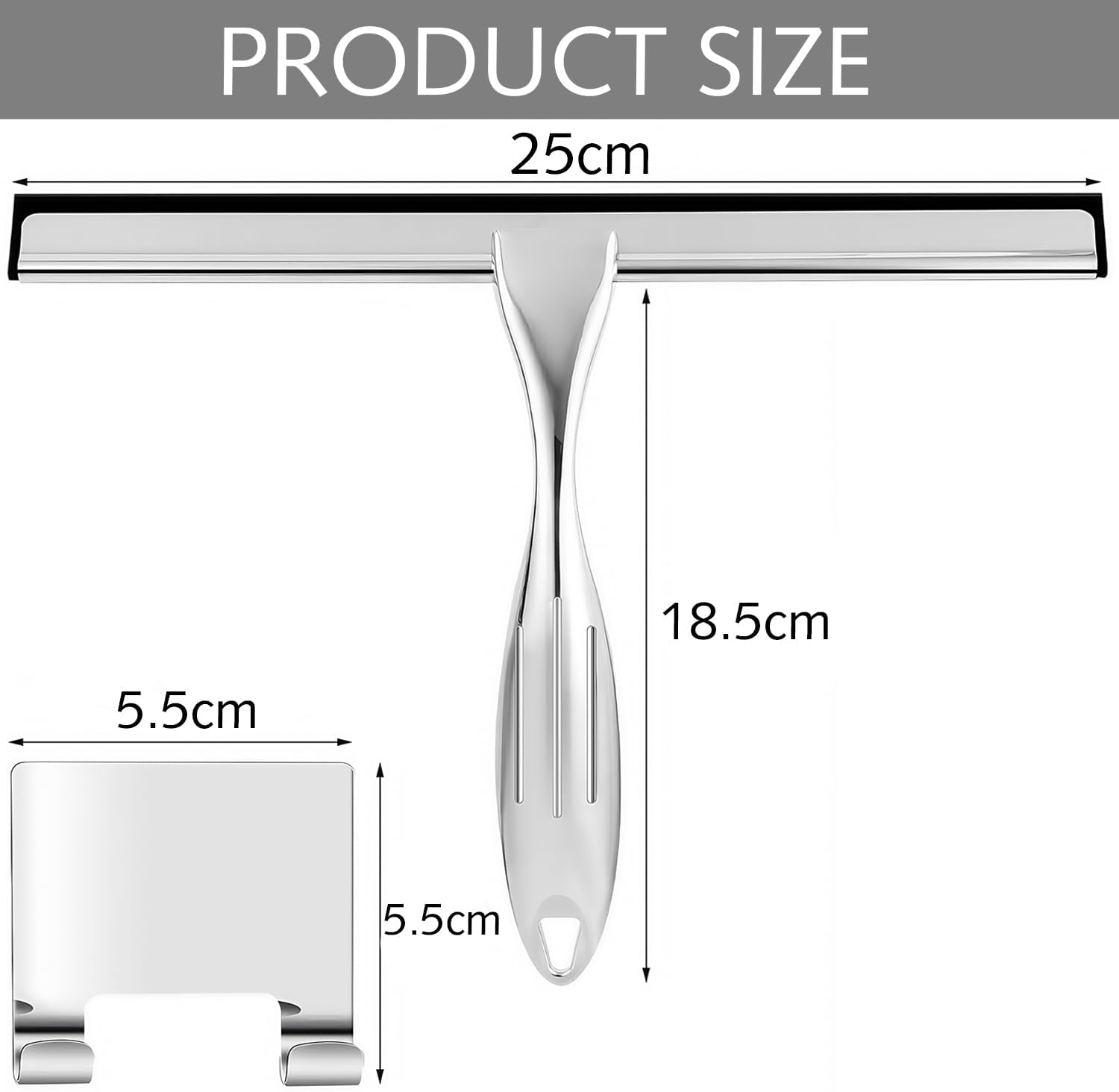 25 Cm Professional Window Squeegee, Pack of 2, Black Shower Squeegee, Stainless Steel Window Wiper with Rubber Lip, Squeegee for Shower, Bathroom, Mirror, Glass Cleaning, Tiles, Window Cleaner image number 3