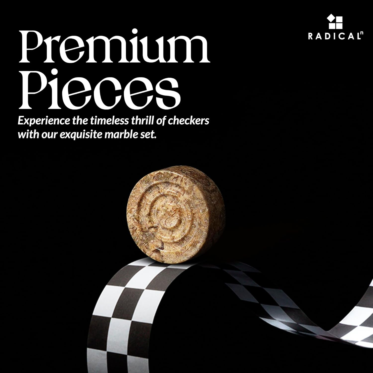 Radicaln Marble Checker Figures 1.25'' Inches Black and Coral Handmade Outdoor Board Game Draughts Checker Travel Chess Set Classic Board Game Checkers Outdoor Games image number 2