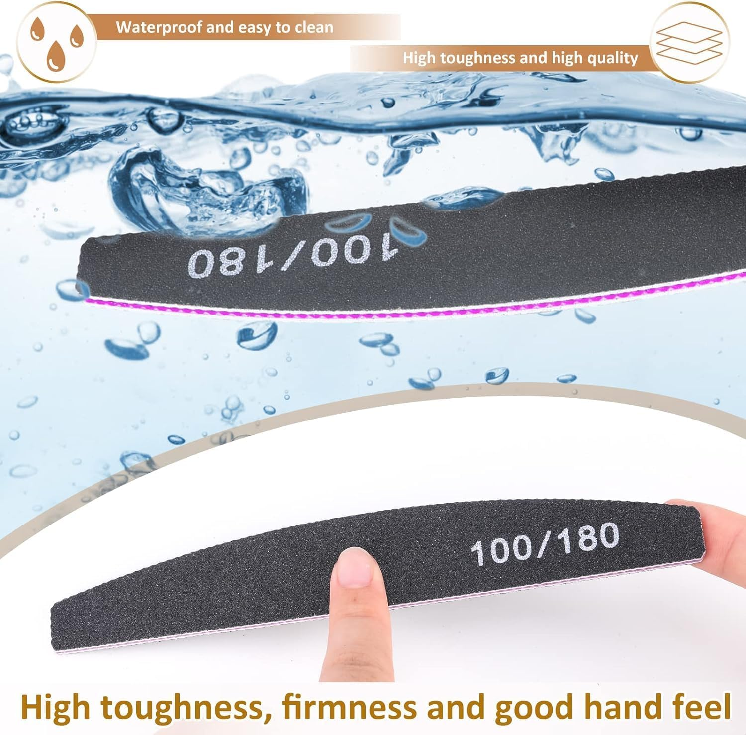 Nail Files, Professional Nail Files,12Pcs 100/180 Grit Double-Sided Emery Board Nail File Set, Washable Nail Files Tools for Manicure image number 5