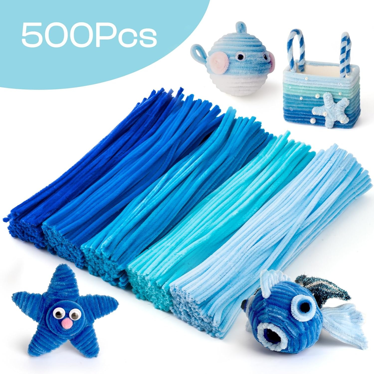 500 Pieces Blue Pipe Cleaners, Chenille Stems, Pipe Cleaner Crafts for DIY Art and Craft Projects Creative Gift Party Decorations image number 2
