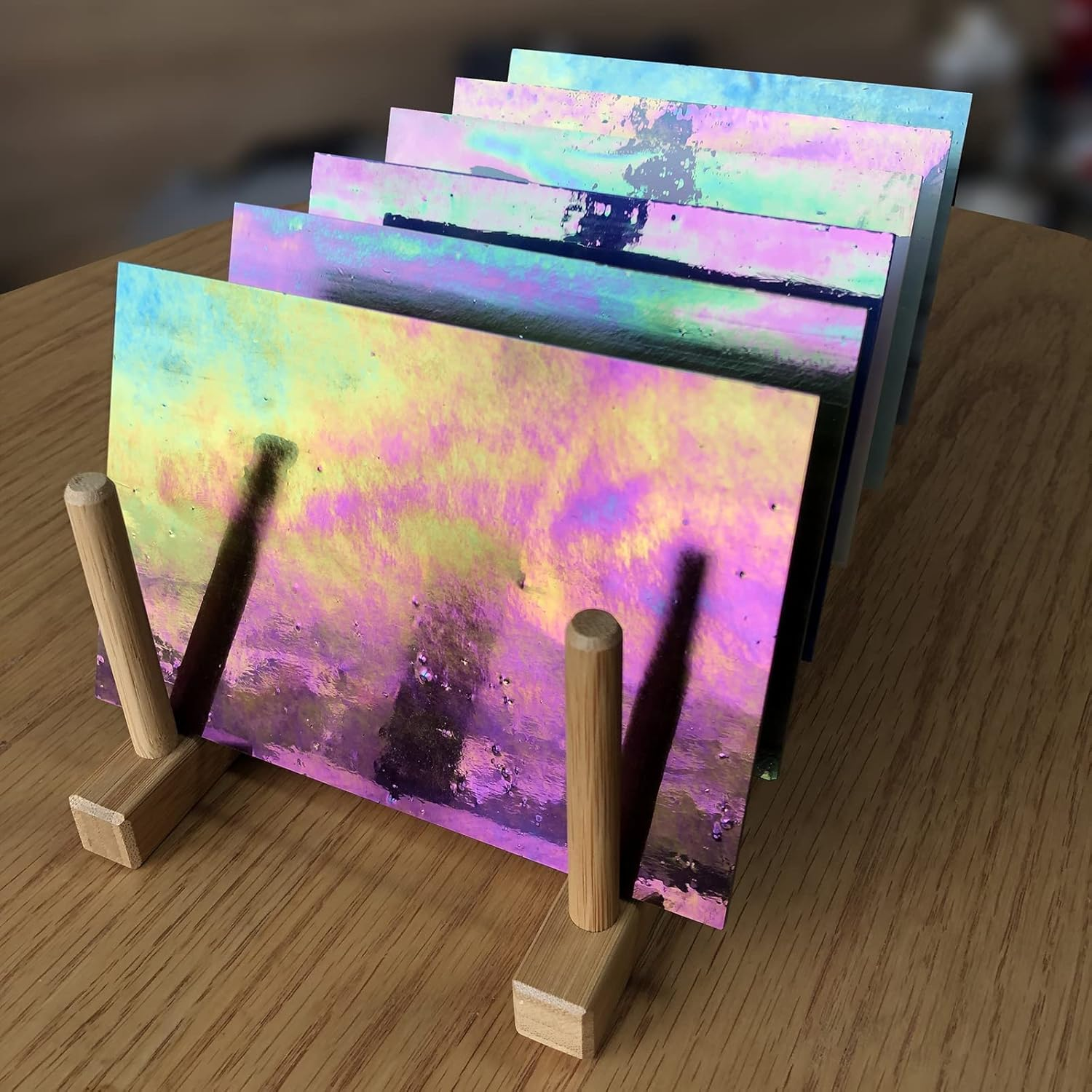 LITMIND 12 Sheets Iridescent Glass Stained Glass Sheets, 4X6 Inch Glass Mosaic Tiles for Crafts, Cathedral Art Glass Pack, Assorted Colors (Iridized Opaque & Translucent Textures)