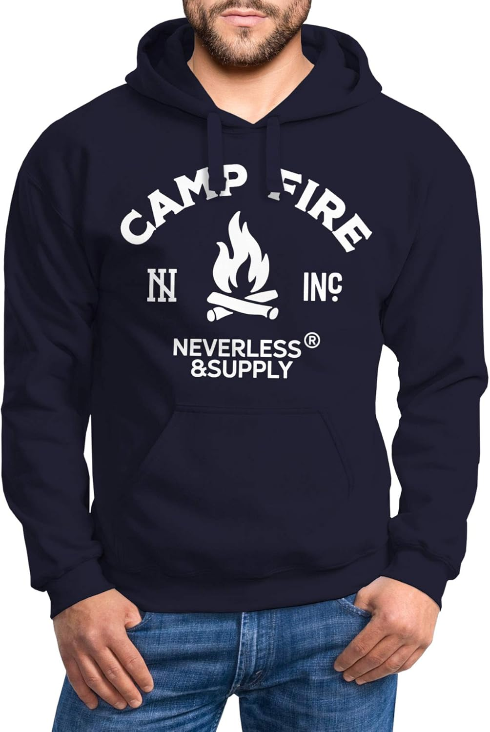 Neverless Warm Hooded Jumper Men'S Campfire Camping Adventure Supply Hoodie Men, Fire Navy, 3X-Large image number 1
