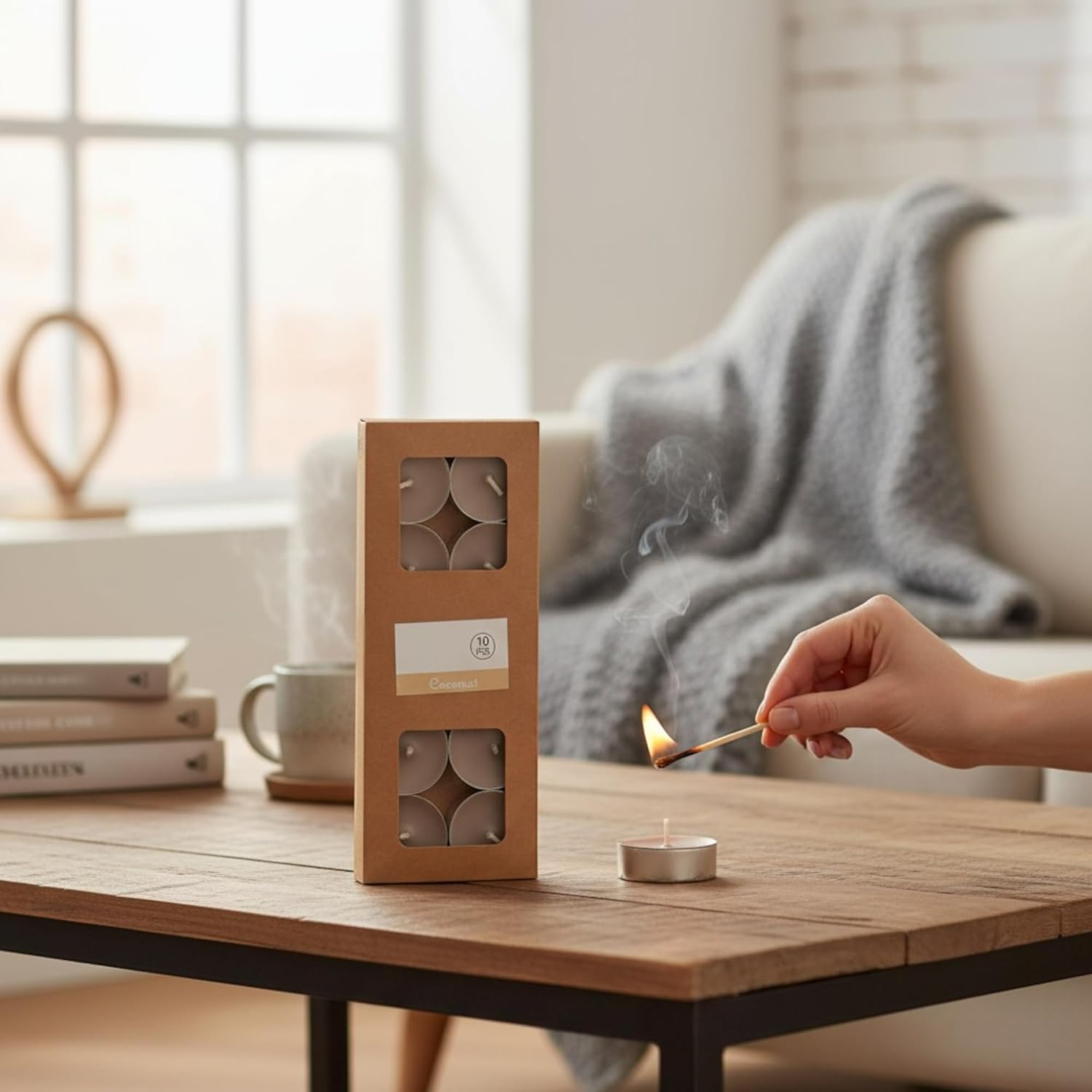 MIJOMA Coloured Tea Lights Pack of 30 - Set of 3 Packs - 4 Hours Burn Time Each - Decorative Candles in Kraft Box - Mood Light for Home & Events (Sand)