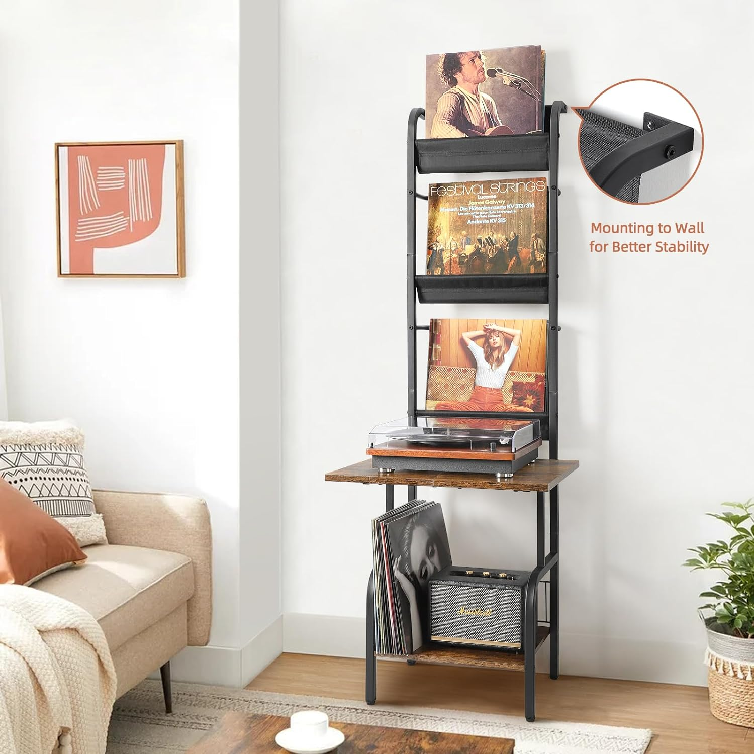 Record Player Stand with Vinyl Storage, Record Player Table with Vinyl Record Storage up to 200 Albums, Turntable Stand with Record Holder Vinyl Display Shelf, Record Player Cabinet Organizer Rack image number 2