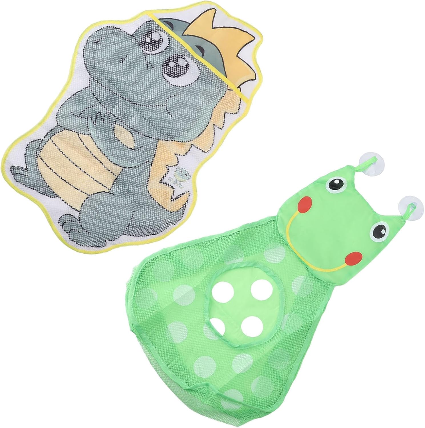 2Pcs Mesh Bath Toy Bag Cute Bathtub Toy Holder, Bath Toy Storage Net Bag, Shower Toy Holder, Mesh Bag for Bath Toys, Kids Bath Toy Net Organizer Dinosaur & Frog Pattern image number 6