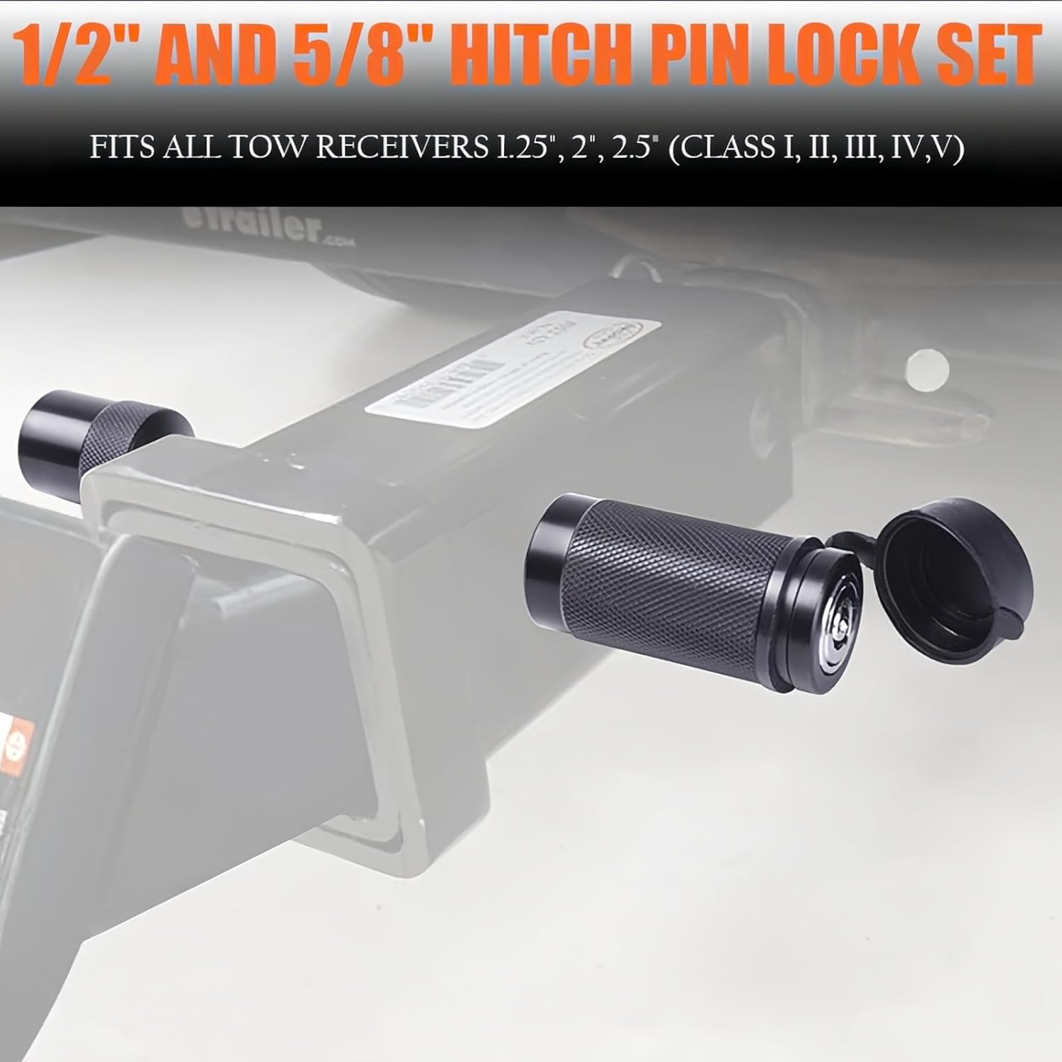 Trailer Hitch Receiver Pin Lock 5/8 Inch, Solid Steel Anti-Theft Hitch Lock for 2" & 2.5" Receivers, Universal Fit, Push to Lock, No Rattle image number 1