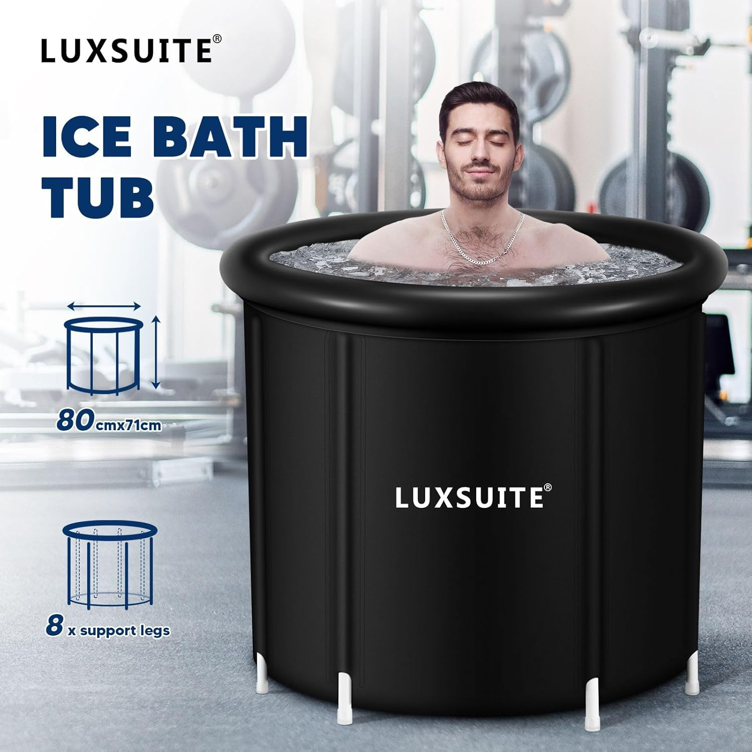 Portable Ice Bath Tub Inflatable Hot Bathtub SPA Massage Athletes Cold Water Therapy Adult Soaking Folding Outdoor Plunge Large Black 80X71Cm, 300L image number 3