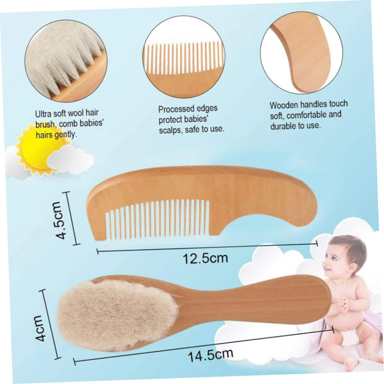 WOFASHPURET 2Pcs Wooden Comb Set for Hair Comb Brush Set Bathing Brush Hair Accessories image number 2