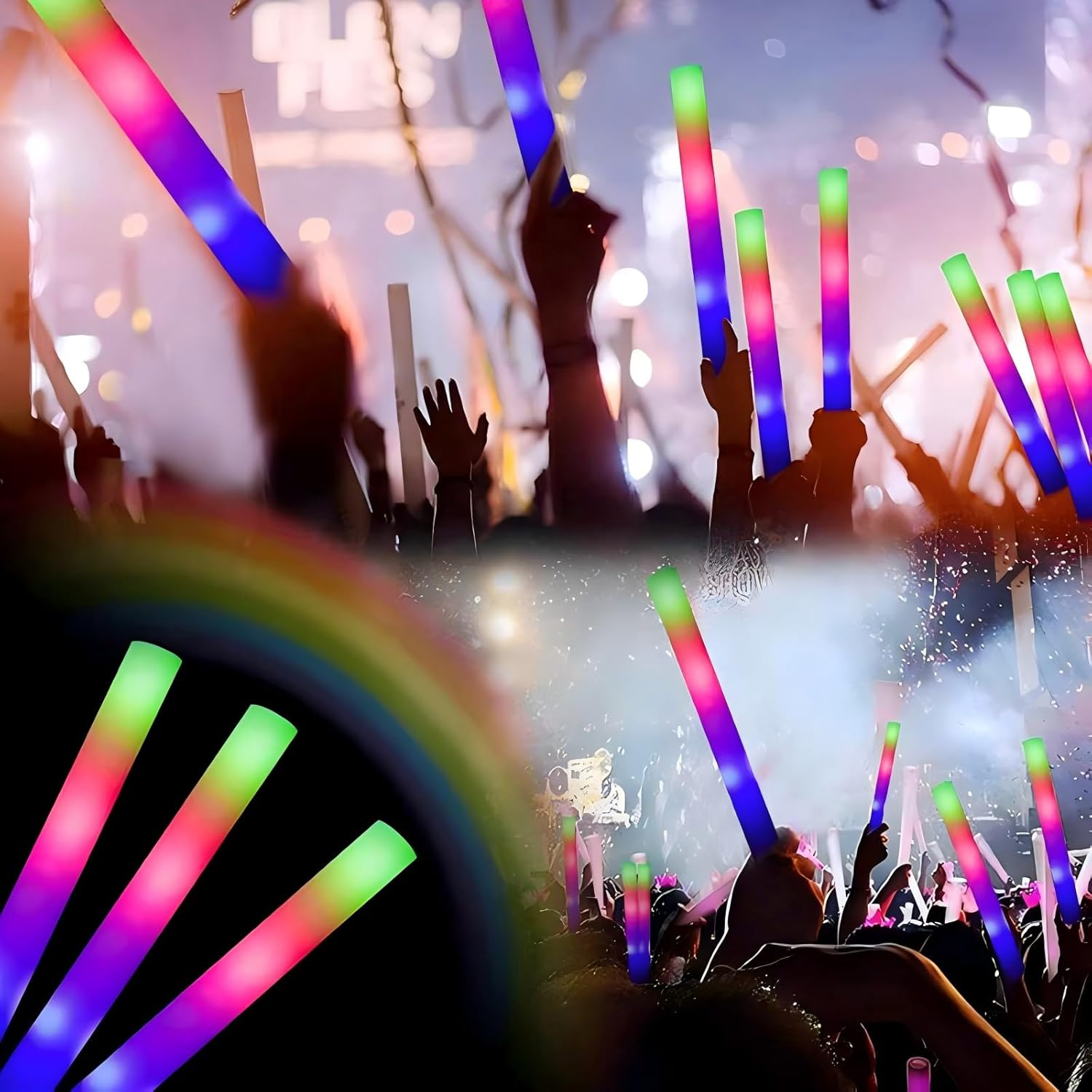 Giant 48CM Foam Glow Sticks Bulk, 10 PCS LED Light Sticks Glow in the Dark Party Supplies with 3 Modes Colorful Flashing Light up Toys for New Year Birthday Party Wedding Concert Halloween Christmas image number 3