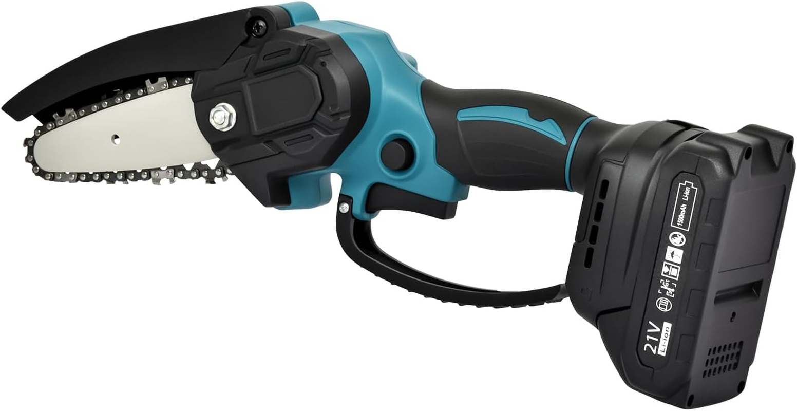 Oppsbuy 6/4 Inch Mini Chainsaw, 21V Portable Cordless Chainsaw with Safety Lock, 5000R/Min Brushless Motor for Tree Branch Cutting, Pruning, Gardening (2 Chains + Tool Kit Included) image number 6
