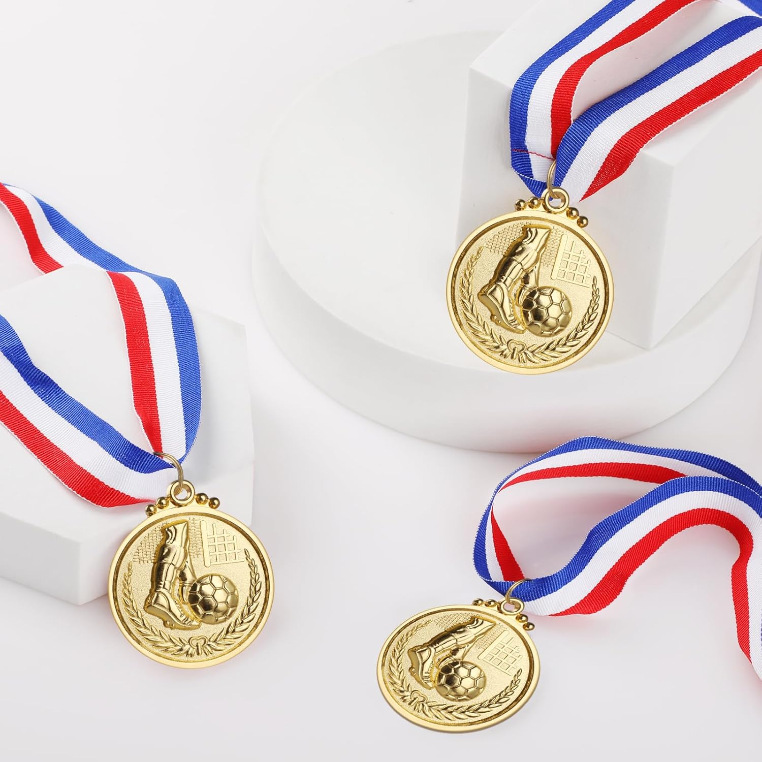 12PCS Gold/Silver/Bronze Medals, Geeric Metal Medal with Neck Ribbons for Kids/Adults/Student/Athlete 1St Medal Winner Medals for Football/Soccer Competition/Sports/Party Decoration image number 4