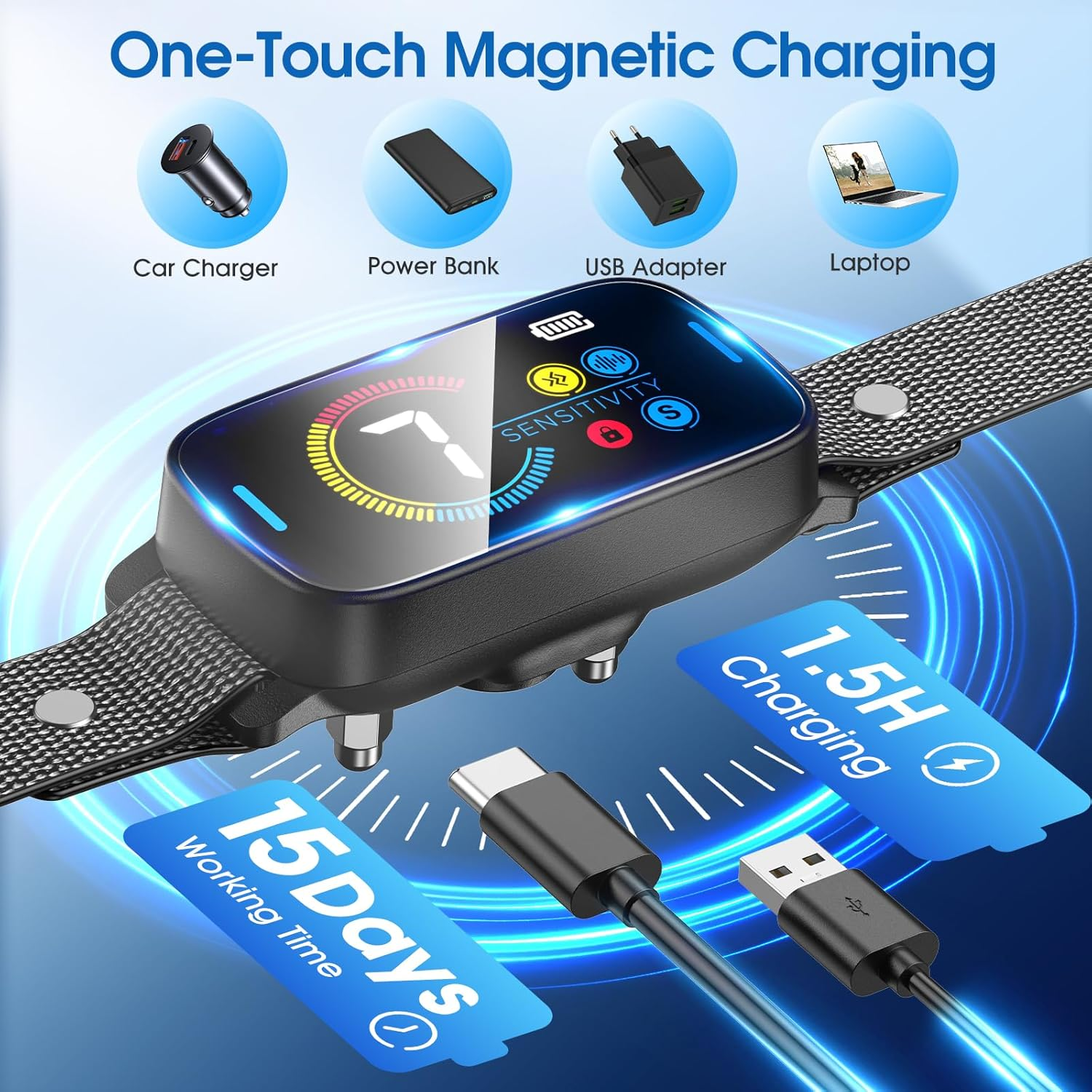 SLAYKAM Bark Collar for Large Medium Small for Dogs Smart Automatic Ultrasonic - Rechargeable anti Barking Training Collar with Waterproof Vibration and Beep 7 Sensitivity image number 4