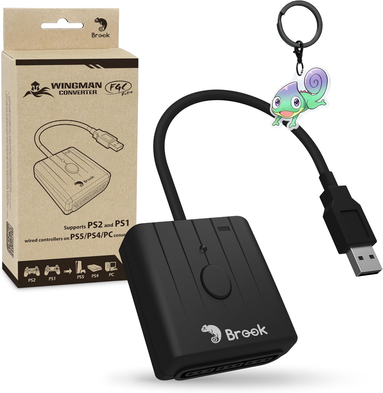 Brook Wingman FGC Retro with Keychain &ndash; PS1 & PS2 Controller for PS5, PS4, PC &ndash; Turbo, Remap, Macro &ndash; X-Input &ndash; Compatible with Dance Mats, Arcade Sticks, Rhythm Game Controllers image number 2