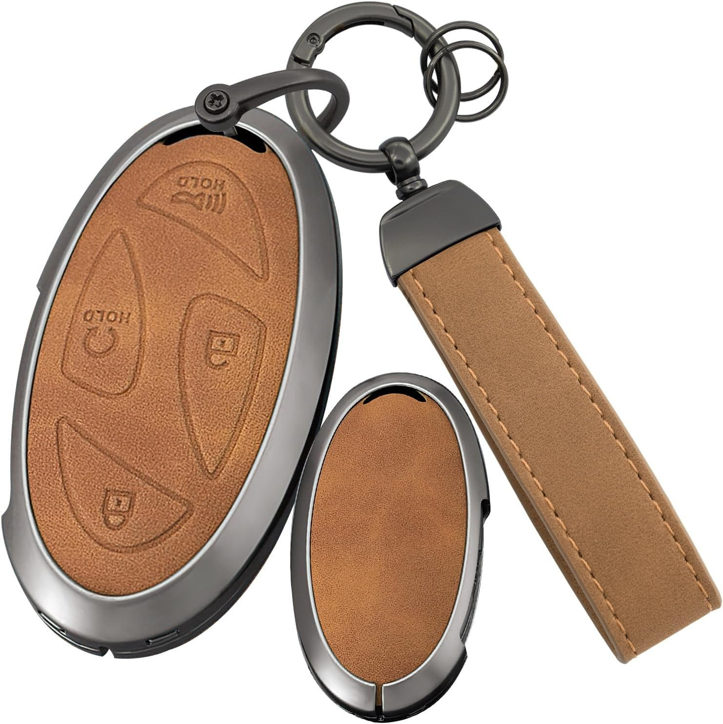 Ontto Leather Key Cover Fit for Hyundai 5/7 Buttons Key Fob Solid Car Key Case for Ioniq 6 Grandeur GN7 KONA Elantra Azera Sonata Hybrid Santa Fe Tucson Hybrid 2023 2024 2025,Black