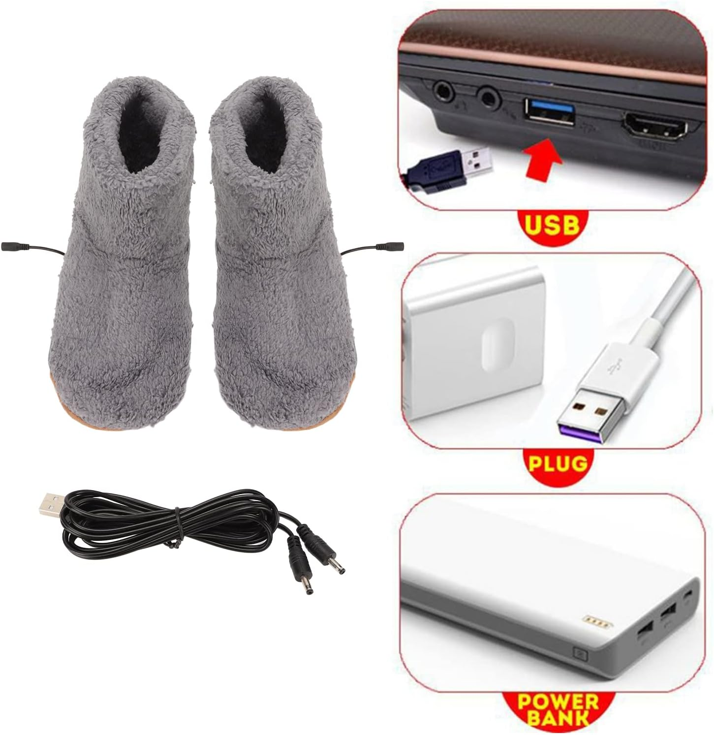Heated Foot Warmer, Soft Relaxing Electric Plush Heated Booties, USB Charging Warming Slippers for Relieving Foot Stiffness, Sore Muscles and Joints, Achilles Tendinitis (Grey) image number 2