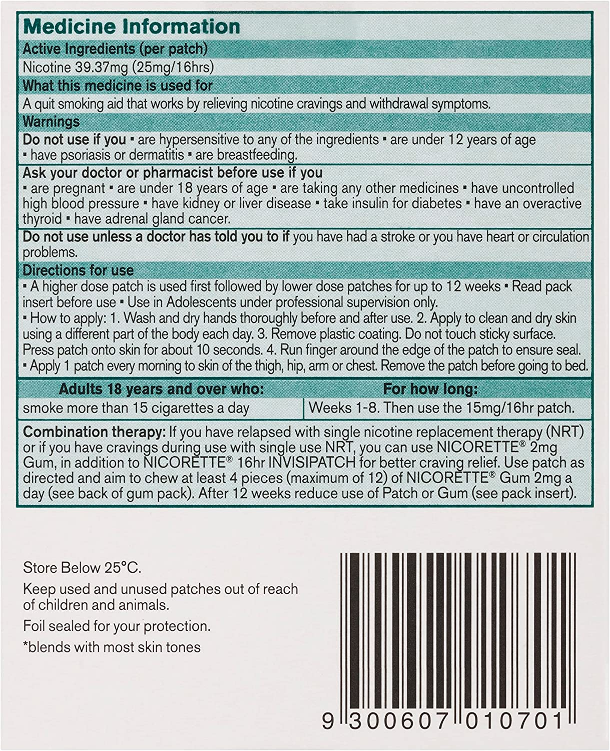Nicorette Quit Smoking Nicotine 16 Hour Invisipatch Step 1 25Mg 7 Pack image number 3