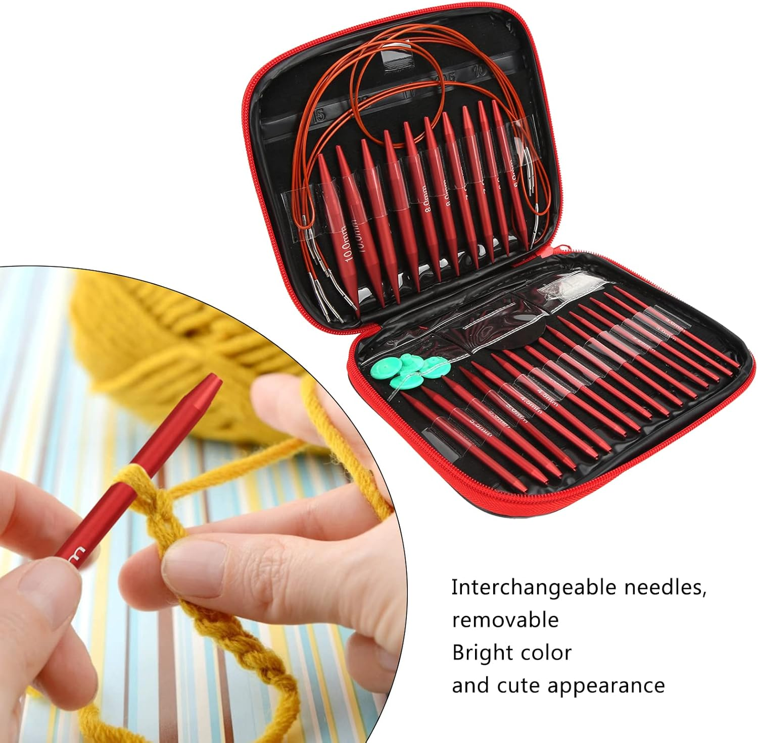 Knitting Needles Set, 13 Pairs Detachable Circular Interchangeable Circular Knitting Needles Set with Storage Bag, DIY Knitting Needles Crochet Kit for Beginner and Professional