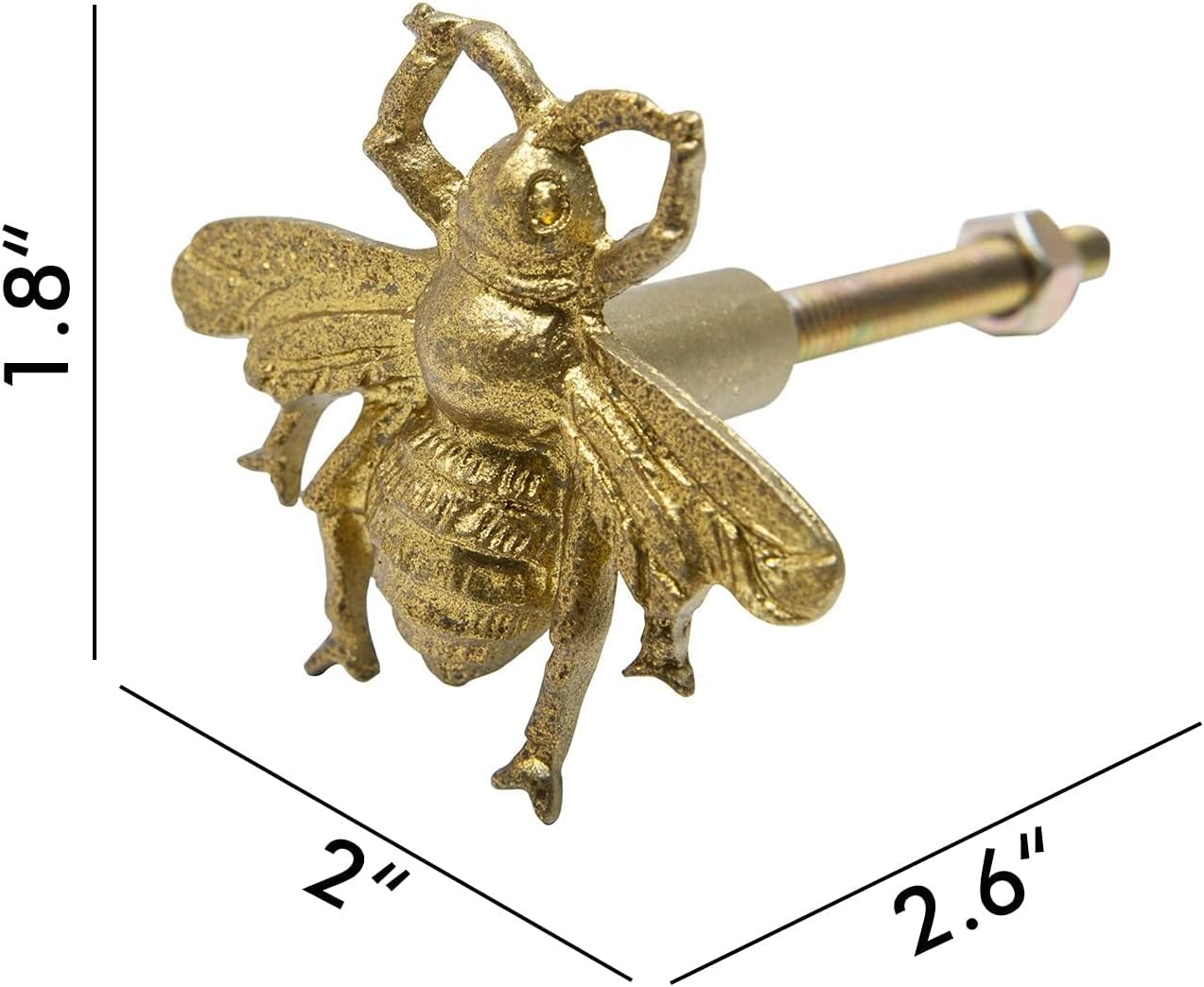 SOFFEE DESIGN Set of 6 Vintage Gold Zinc Cabinet Knobs, Decorative Metal Bee Shape Knobs Pull Handle for Door Cabinet Drawer, Antique Dresser Knobs Home Furniture Handle - Gold image number 3