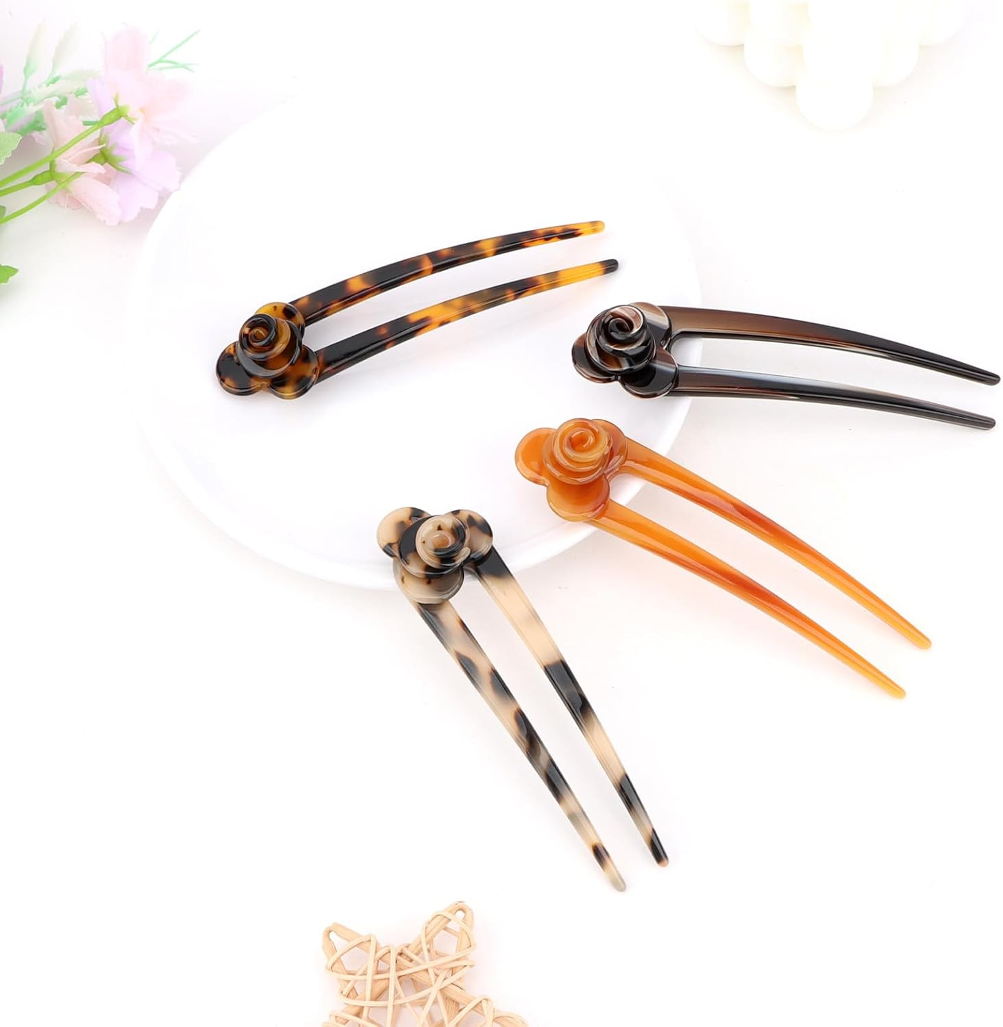 Pruadeor Pack of 4 Rose Hair Pins Hair Clips for Women French Hair Clip Hair Clip Vintage Hair Accessories image number 3