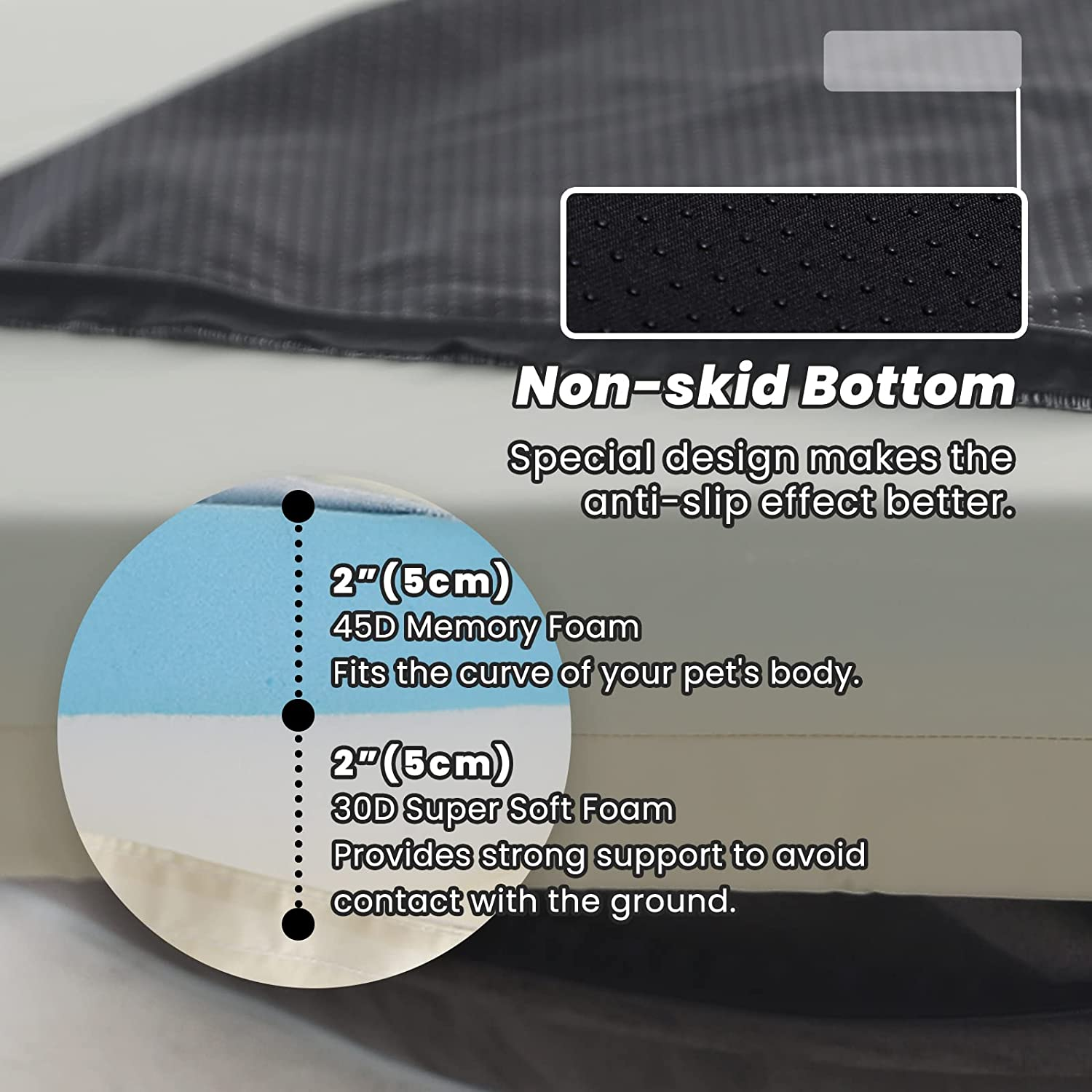 Laifug Large Orthopedic Premium Memory Foam Dog Bed, with Washable and Removable Suede Cover, Waterproof Liner and Non-Slip Bottom Protect the Dog Bed, Grey, Large(97''X76''X23'' image number 1