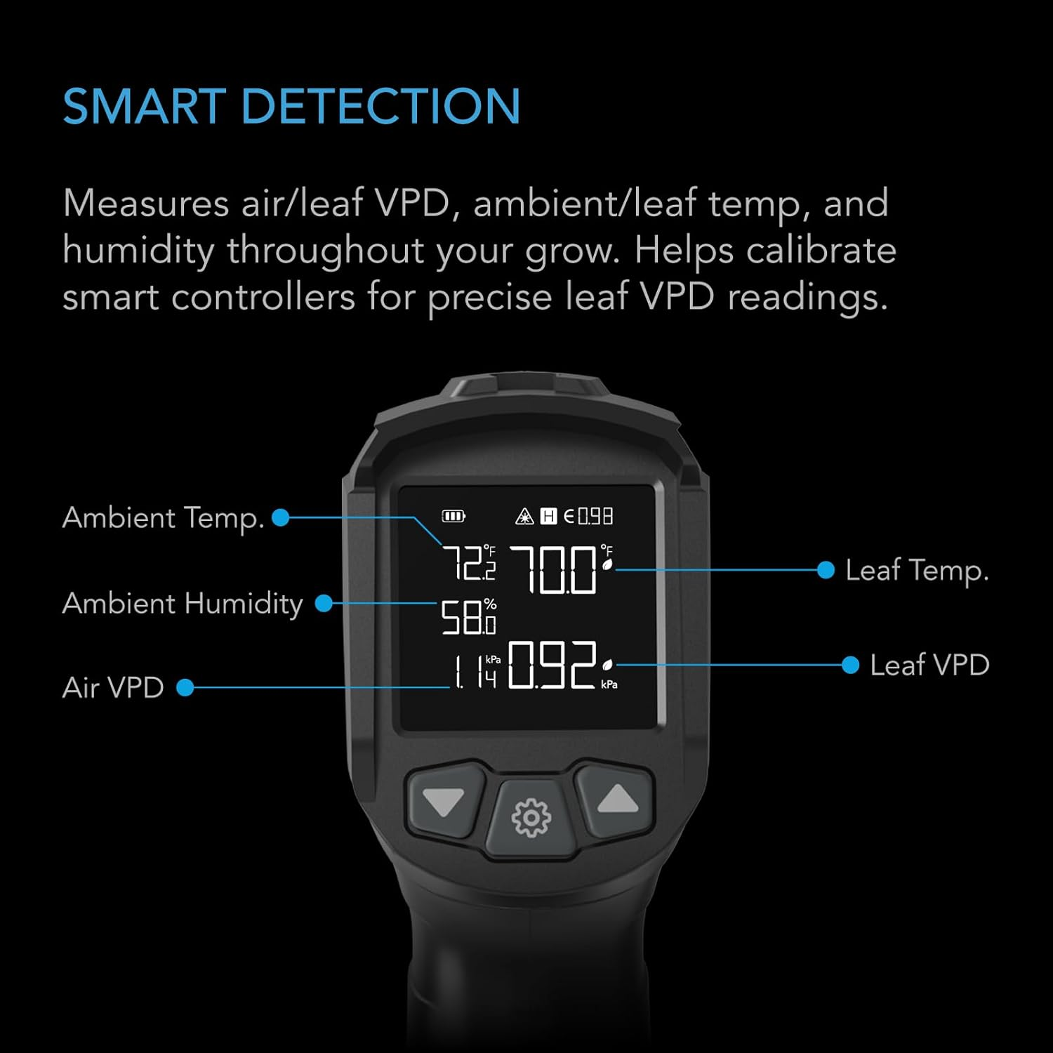 AC Infinity VPD Thermometer, Handheld Environmental Monitor, Captures Leaf VPD and Temperature, Calibrates Smart Controllers, Precision Infrared Range for Plants, Grow Tents, Greenhouses, Terrariums image number 6