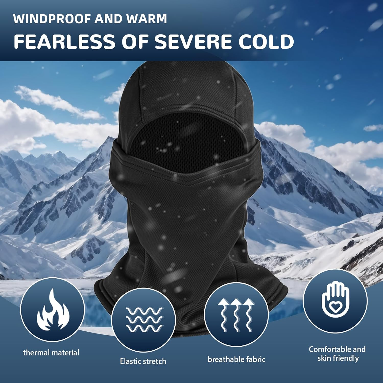 ARYEAM Cold Weather Balaclava Ski Mask for Men Windproof Thermal Winter Scarf Neck Warmer Windproof Fleece Lined Polyester Black for Cycling Running Hiking