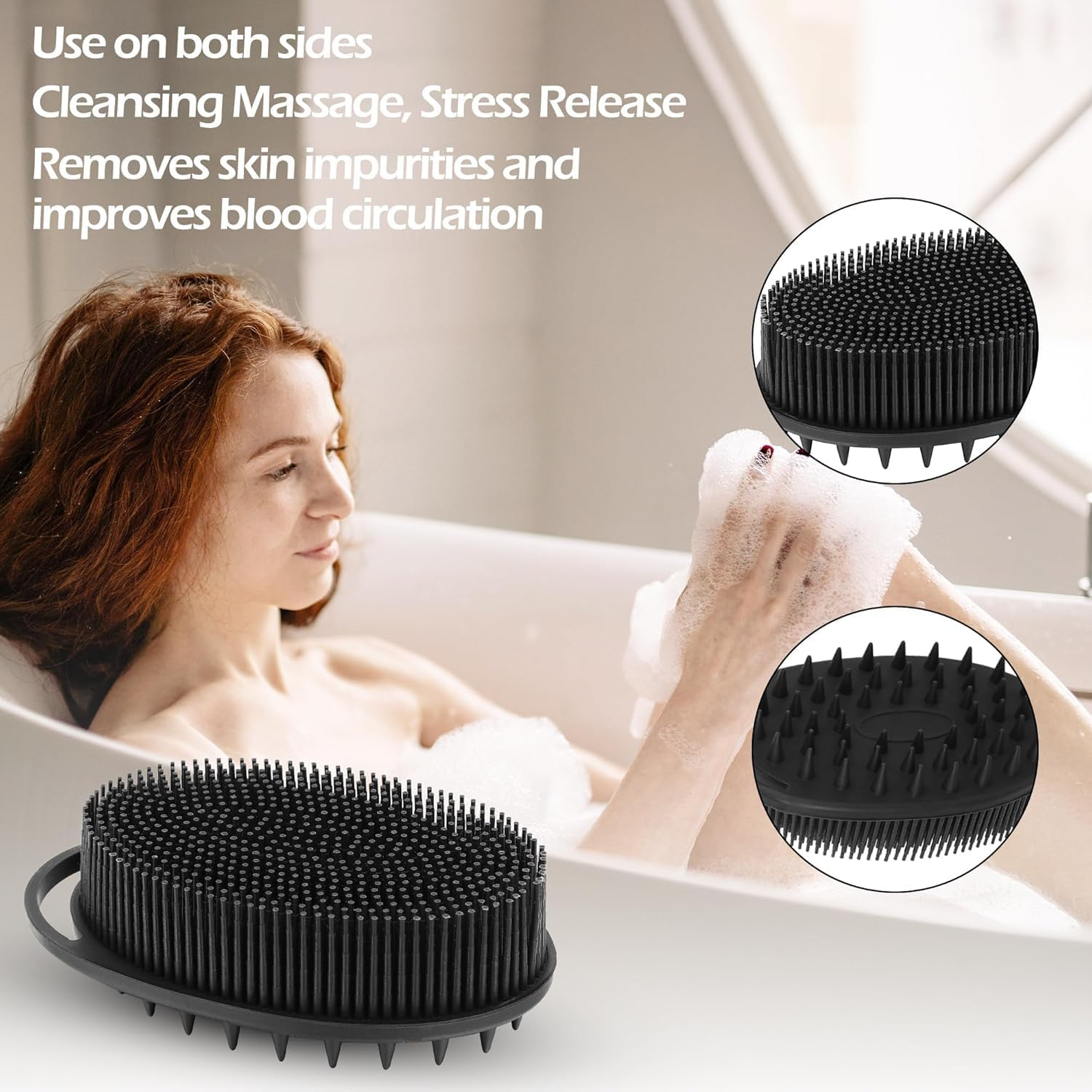 3Pcs Silicone Body Scrubber, 2-In-1 Shower Brush Shampoo Brush, Gentle Exfoliating Body Scrubber, Scalp Massager, Rich Foam, Long Lasting, Suitable for Sensitive Skin image number 2