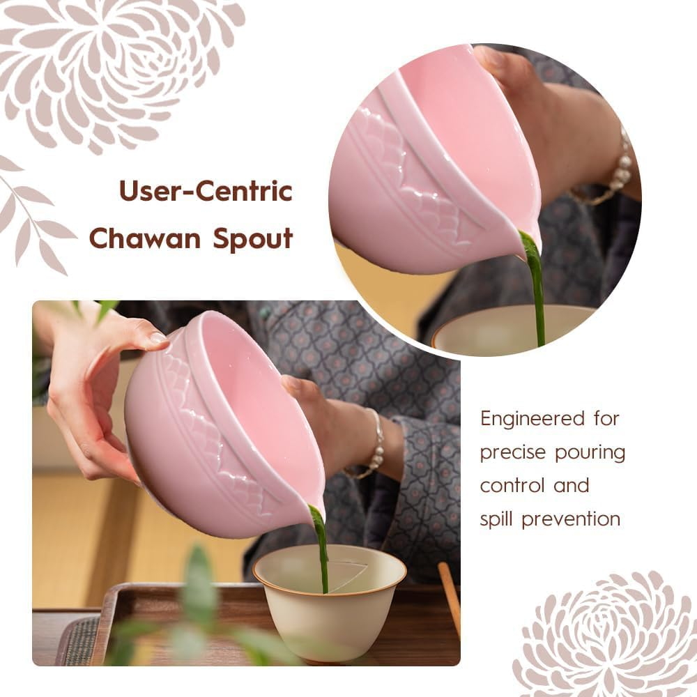 6 Pack Matcha Whisk Set, Japanese Tea Set Includes Matcha Bowl with Spout, Bamboo Matcha Whisk and Scoop, Matcha Whisk Holder, Stainless Steel Sifter, Scoop Stand, Matcha Kit for Matcha Love (Pink) - Green image number 7