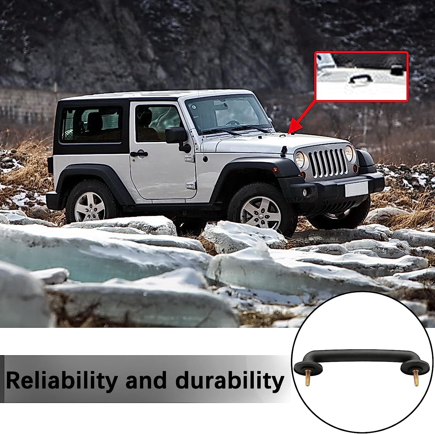 Front Windshield Hold down Bracket Strap Hood Footman Loop Replace 55176422 Hood Accessories Compatible with 1997-2006 Jeep Wrangler TJ 2007-2018 Jeep Wrangler JK Strap Hood Loop Bracket Hood Handle image number 1
