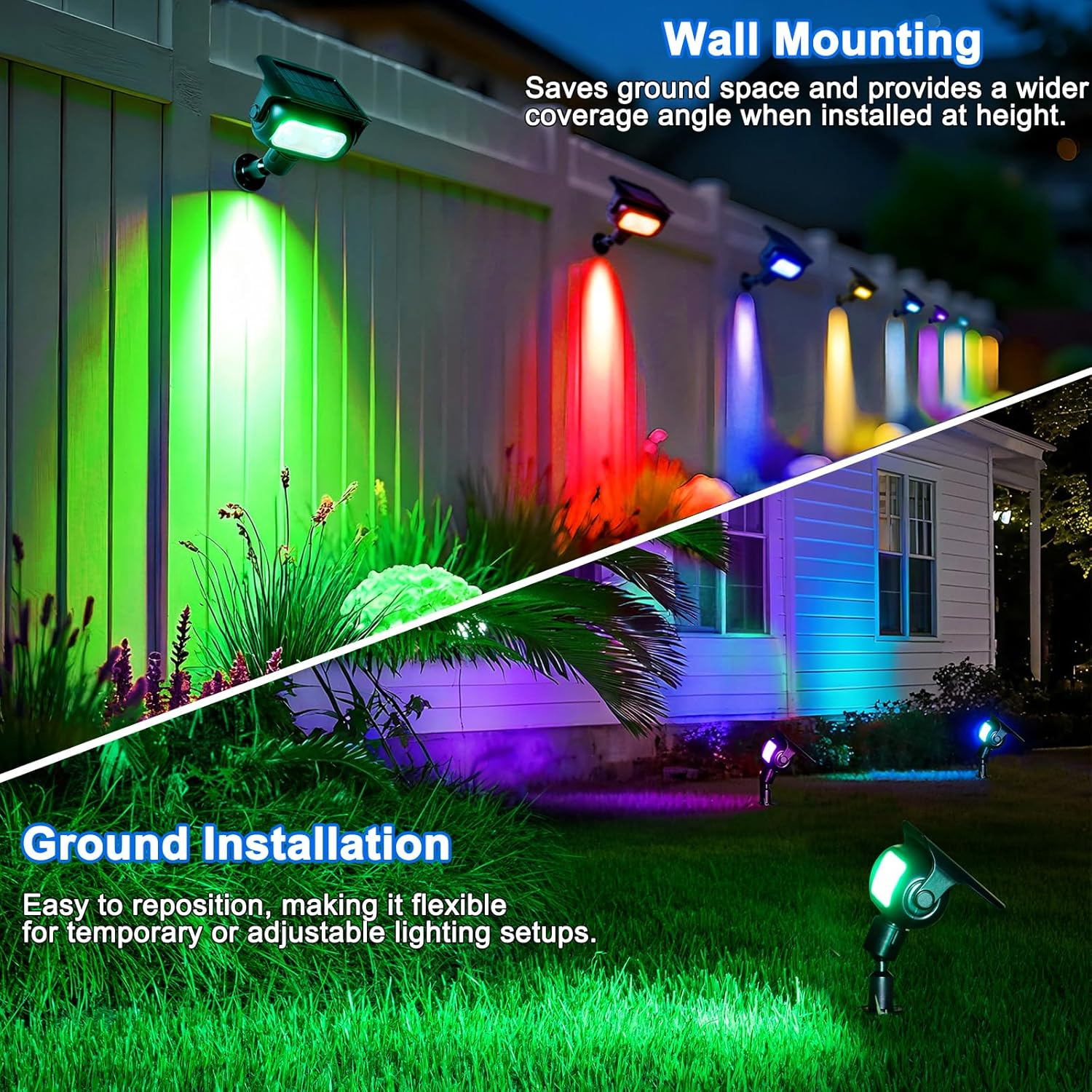 Solar Spot Lights Waterproof Outdoor, 5 Lighting Modes RGB Outdoor Garden Lights, outside Wall Lights, RGB Landscape Light Solar Powered for Garden, Patio, Yard, Lawn, Backyard (4 Pack) image number 1