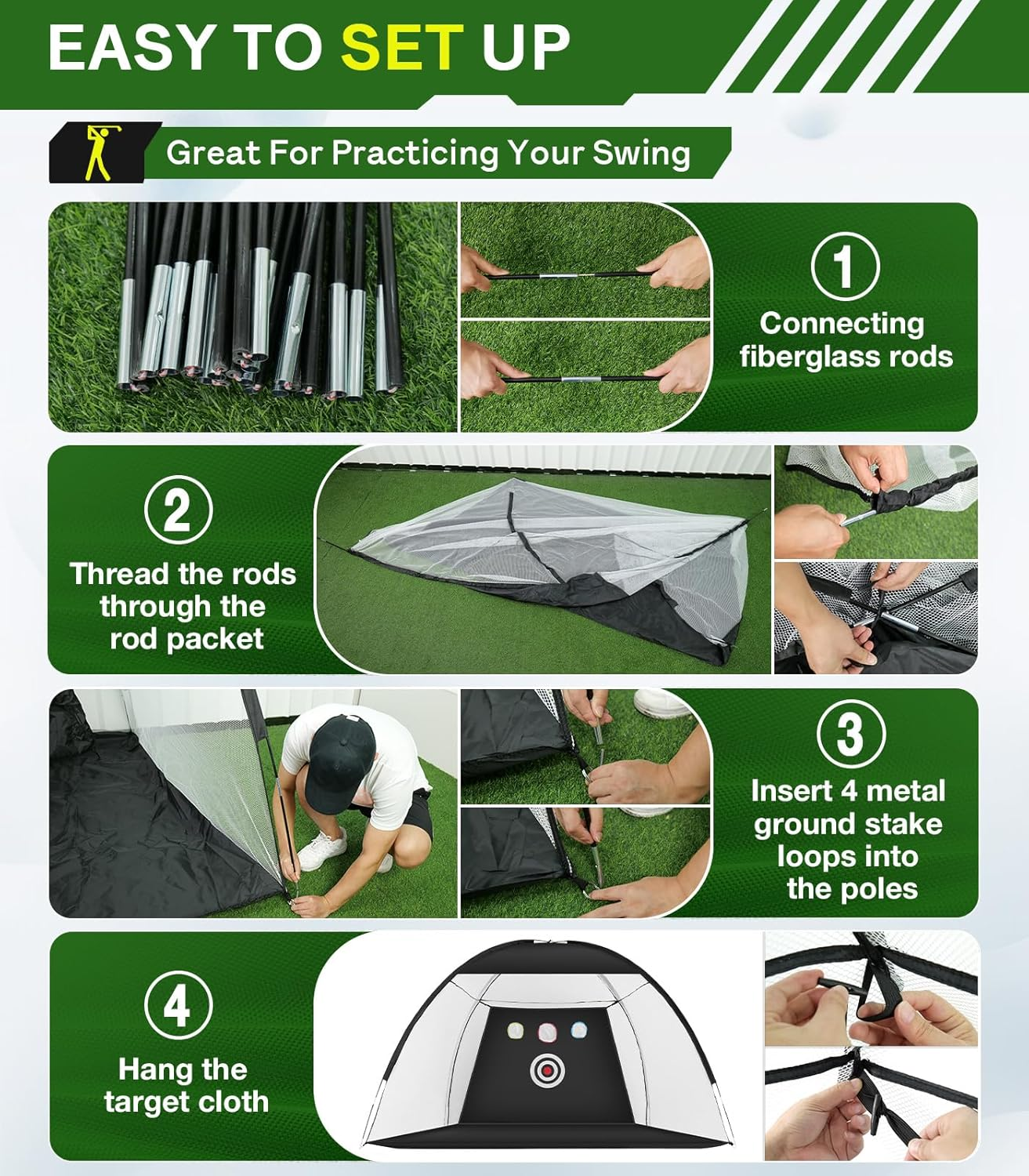 Golf Practice Net 10X7Ft with Foldable Tri-Turf Mat, All in 1 Hitting Net with Scoreboard & Target, Chipping Training for Backyard Driving, Christmas Ideal Gifts for Men