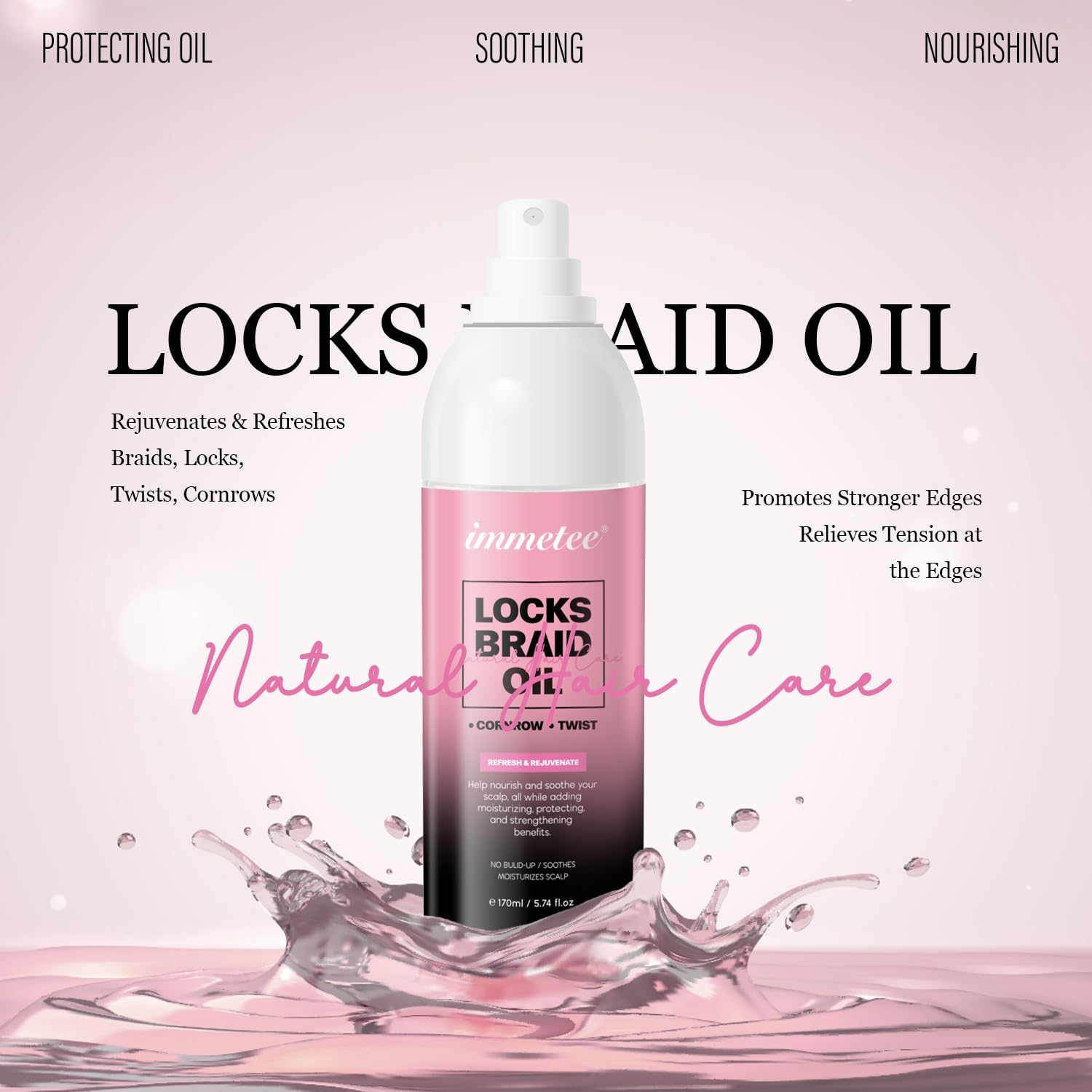 Immetee Locks Braid Oil, Refreshes Dry & Itchy Scalp, Braid Oil for Braids, Locks, Twists, Cornrows, Promotes Stronger Edges & Adds Shine to Braids. 170Ml/5.74Fl Oz image number 3