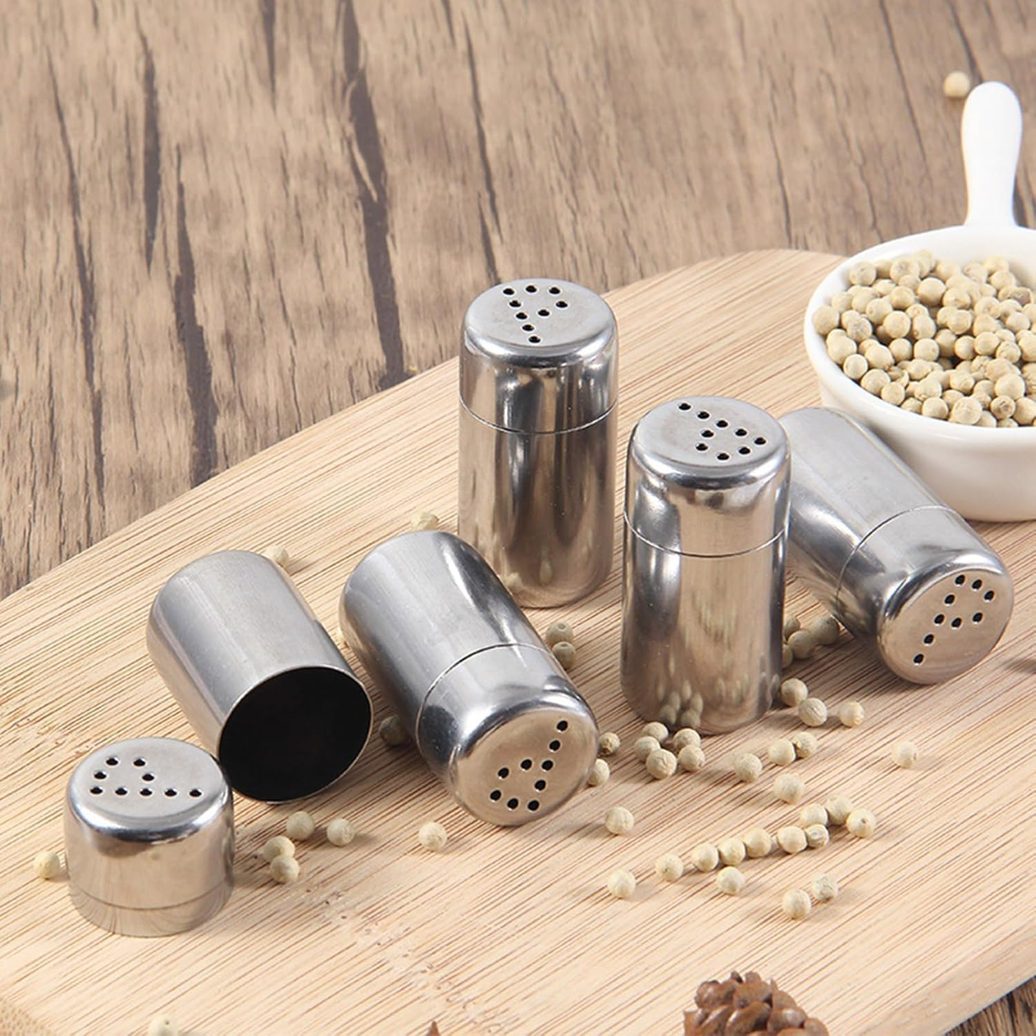 Mini Salt Shakers Small for on the Go 5 Ml Salt and Pepper Shakers, 4Pcs Stainless Steel Mini Salt and Pepper Shakers,Stainless Steel Salt Shakers 5 Ml Spice Shakers,Stainless Steel Mini Salt Shakers image number 2