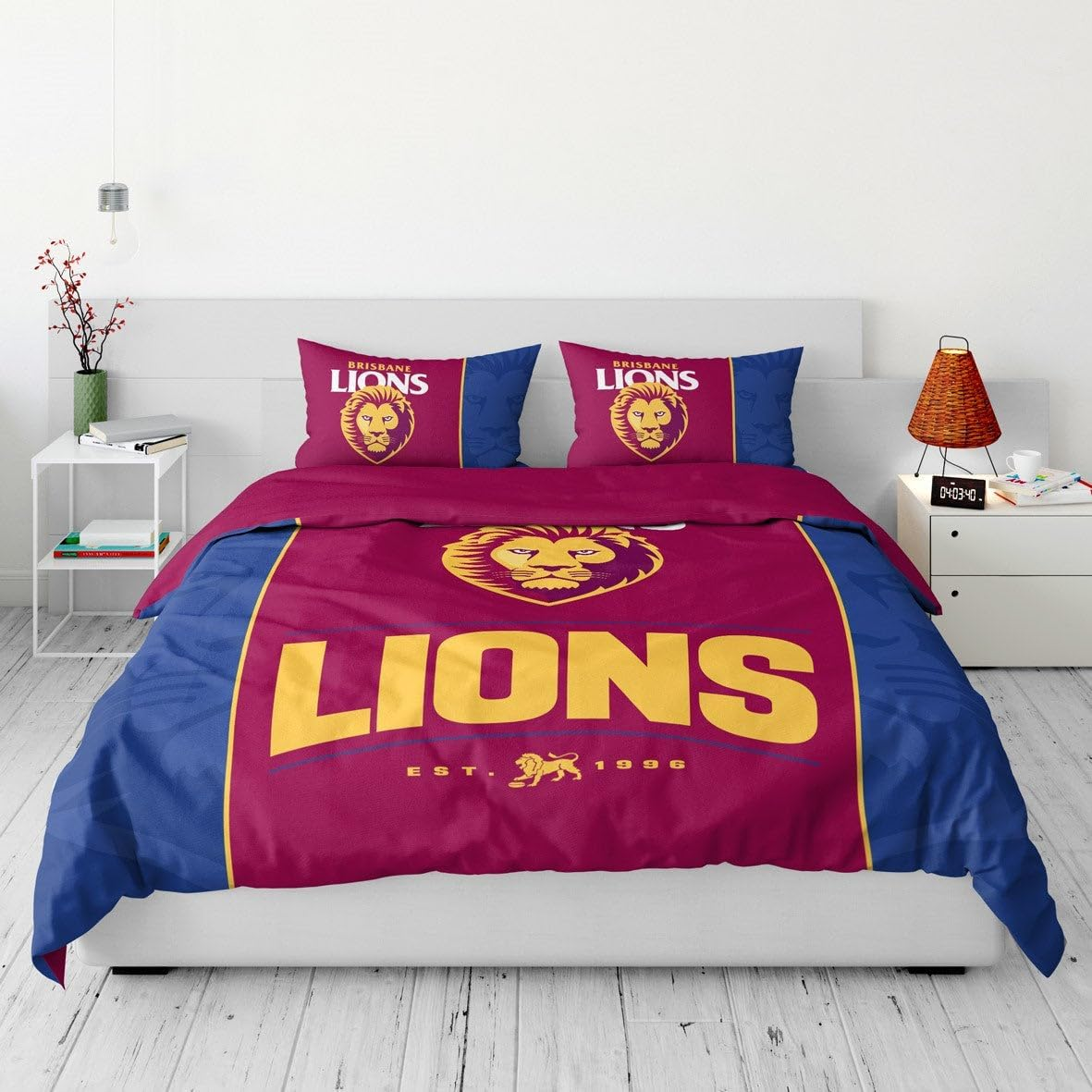 Size Queen AFL Brisbane Lions Quilt Doona Duvet Cover Pillowcase Set