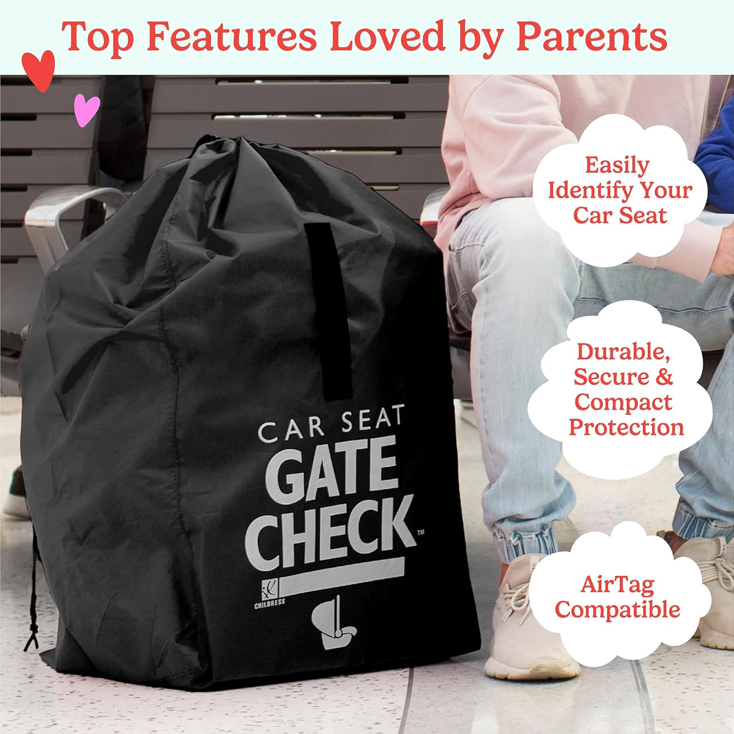 J.L. Childress Gate Check Bag for Car Seats - Air Travel Bag - Fits Convertible Car Seats, Infant Carriers & Booster Seats, Black image number 2