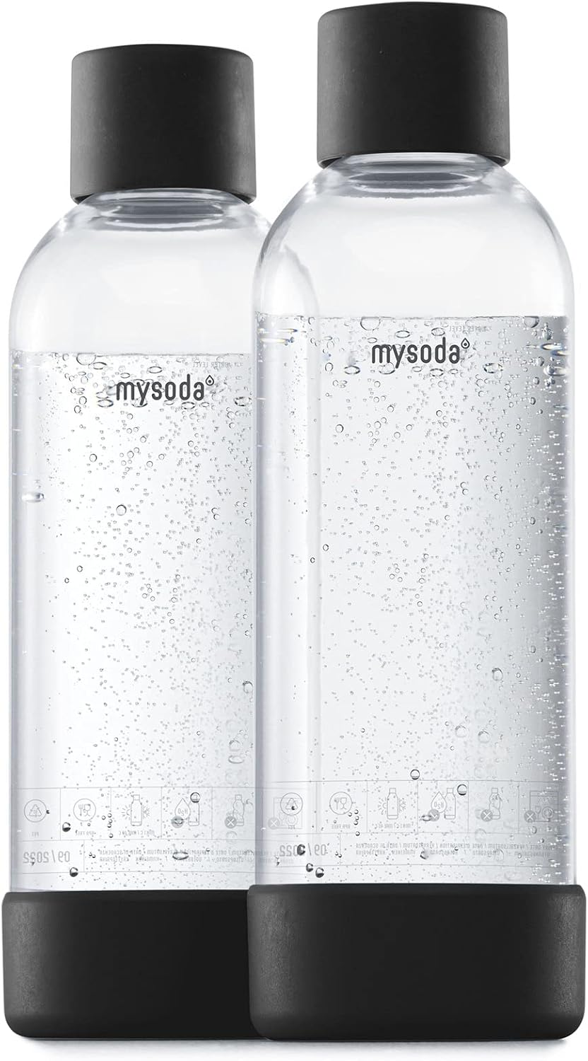 Mysoda: Water Carbonator Water Bottle, Bpa-Free Plastic, with Quick-Lock Quick Release, Wood Composite Detailing, 2 X 1L - Pink