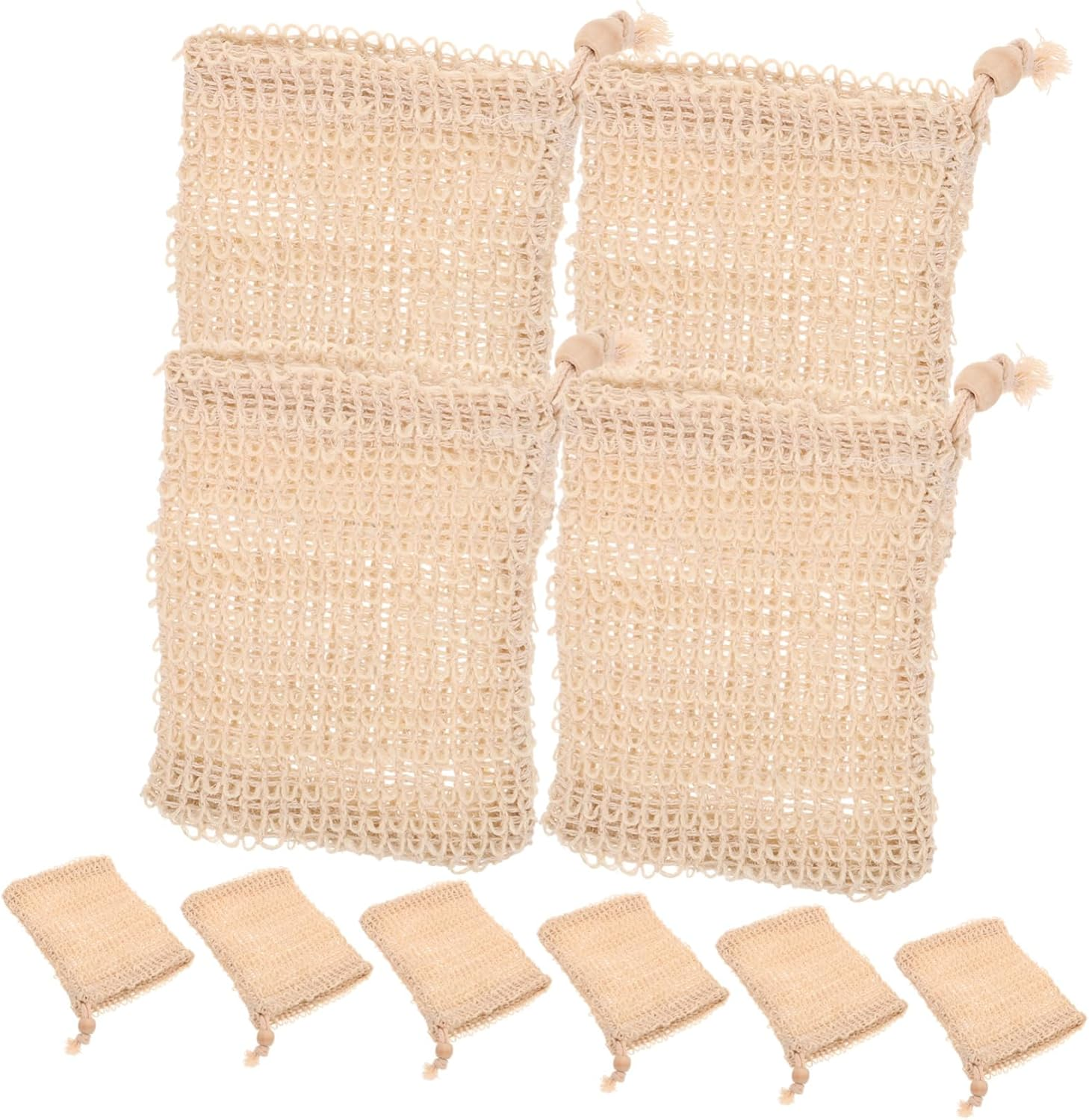 MERRYHAPY Cotton Linen Bathing Soap Bags 10 Pack Exfoliating Body Wash Cloths Drawstring Sisal Mesh Bag image number 5