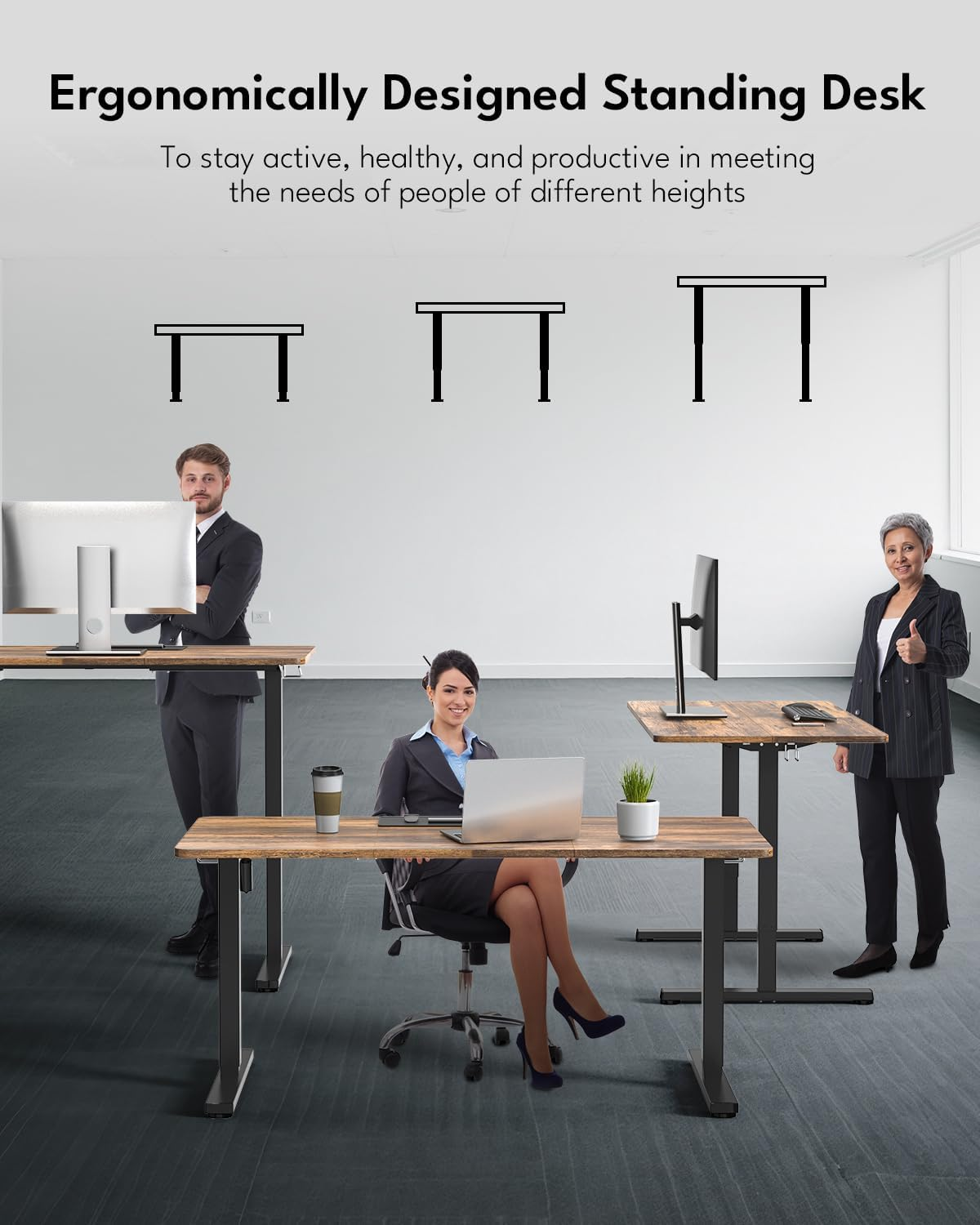 Zontera Standing Desk, Height Adjustable Electric Stand up Desk, 140X60Cm Sit Stand Home Office Desk with Splice Board (Rustic Brown) image number 3