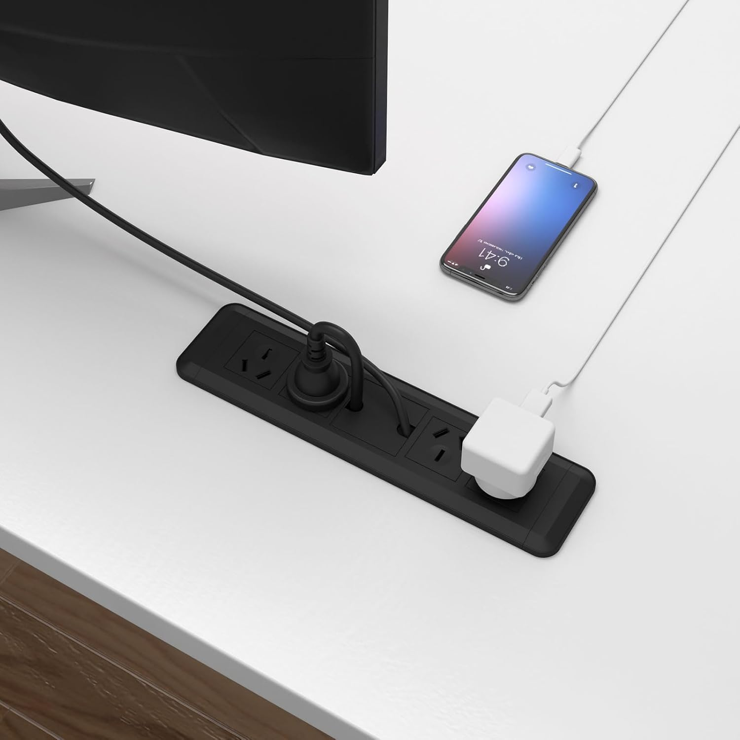 Embedded Desk Power Strip, Flush Mount Extension Cord Flush Outlet Extension Cord with Cable Access Hole, 2500W AU Plug Furniture Power Strip for Conference Table, Office Workstation, 1.8M image number 2