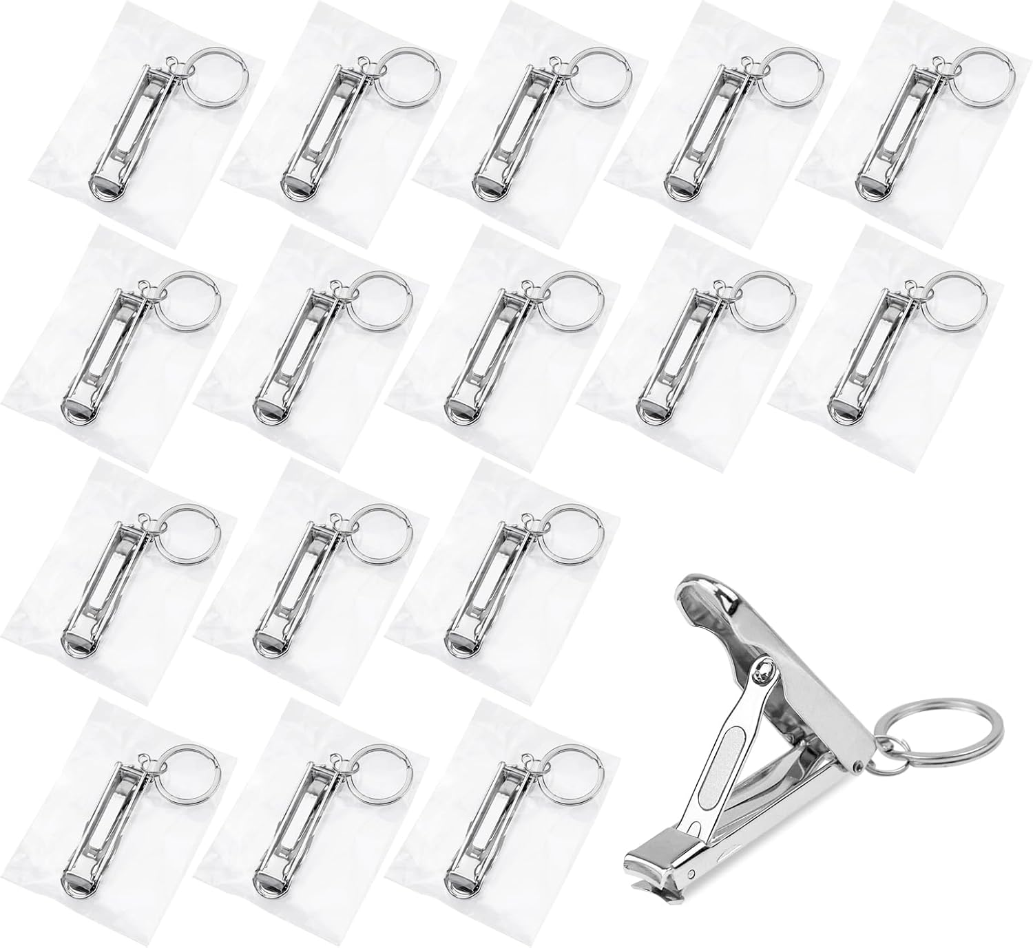 Individually Wrapped Nail Clippers Stainless Steel Fingernail Clippers Bulk, Sturdy Toenail Clippers Thick Straight Nail Tip Cutter Trimmers with Key Ring for Homeless/Men and Women/Hotel (50 Pack)