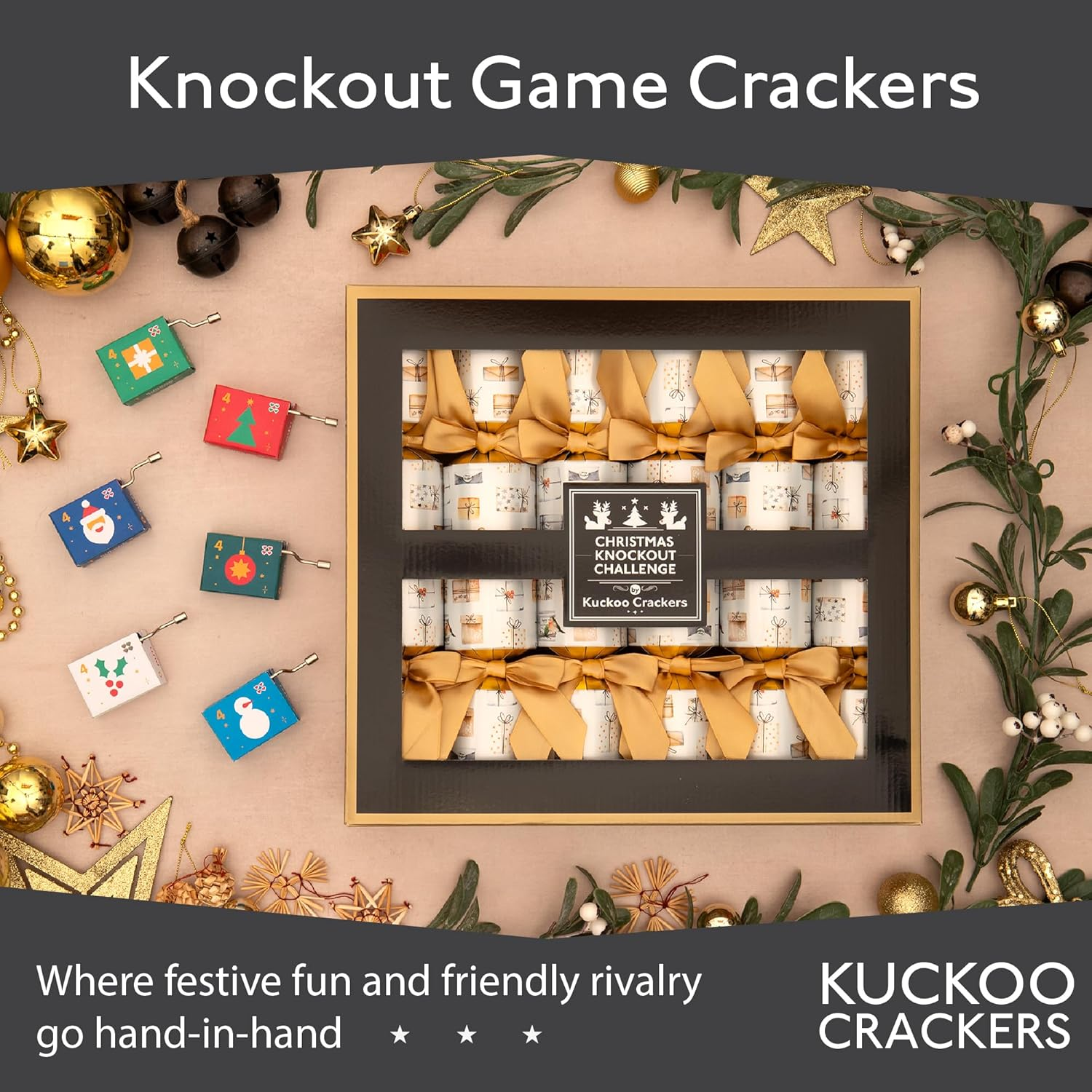 Kuckoo Crackers - 6 X 13-Inch Knock Out Game Christmas Crackers image number 1