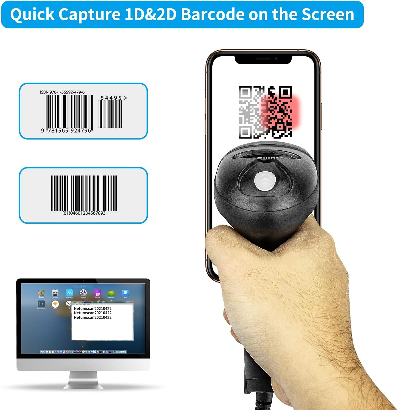 Handheld USB QR Barcode Scanner Reader for Computers, Netumscan Handheld Wired Automatic 1D 2D Image Bar Code Scanners for Mobile Payment, Store, Supermarket, Warehouse image number 6