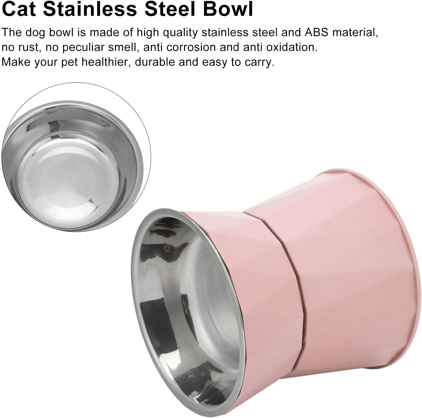 Cat Food Bowl, Stainless Steel Cat Bowl Increased Neck Protective Heavy Duty Cat Double Bowl, Raised Cats Bowls Elevated Tilted Puppy Dish Food Water Bowl Pet Food Water For(Pink [High Double Bowl]) image number 1
